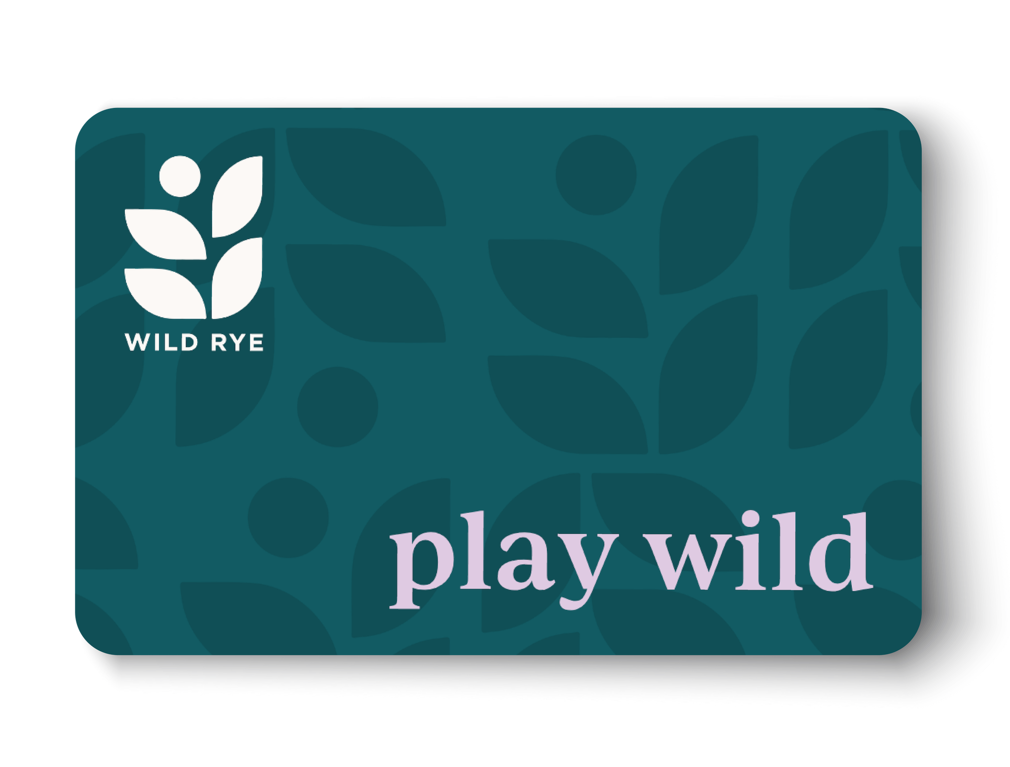 Teal card with 'Wild Rye' logo and 'play wild' text on a white background