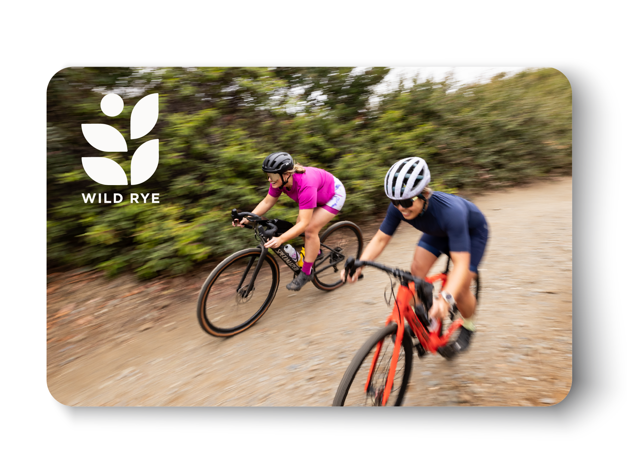Wild Rye E-Gift Card featuring two women biking on a gravel path