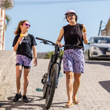 Adult and child wearing matching bike shorts