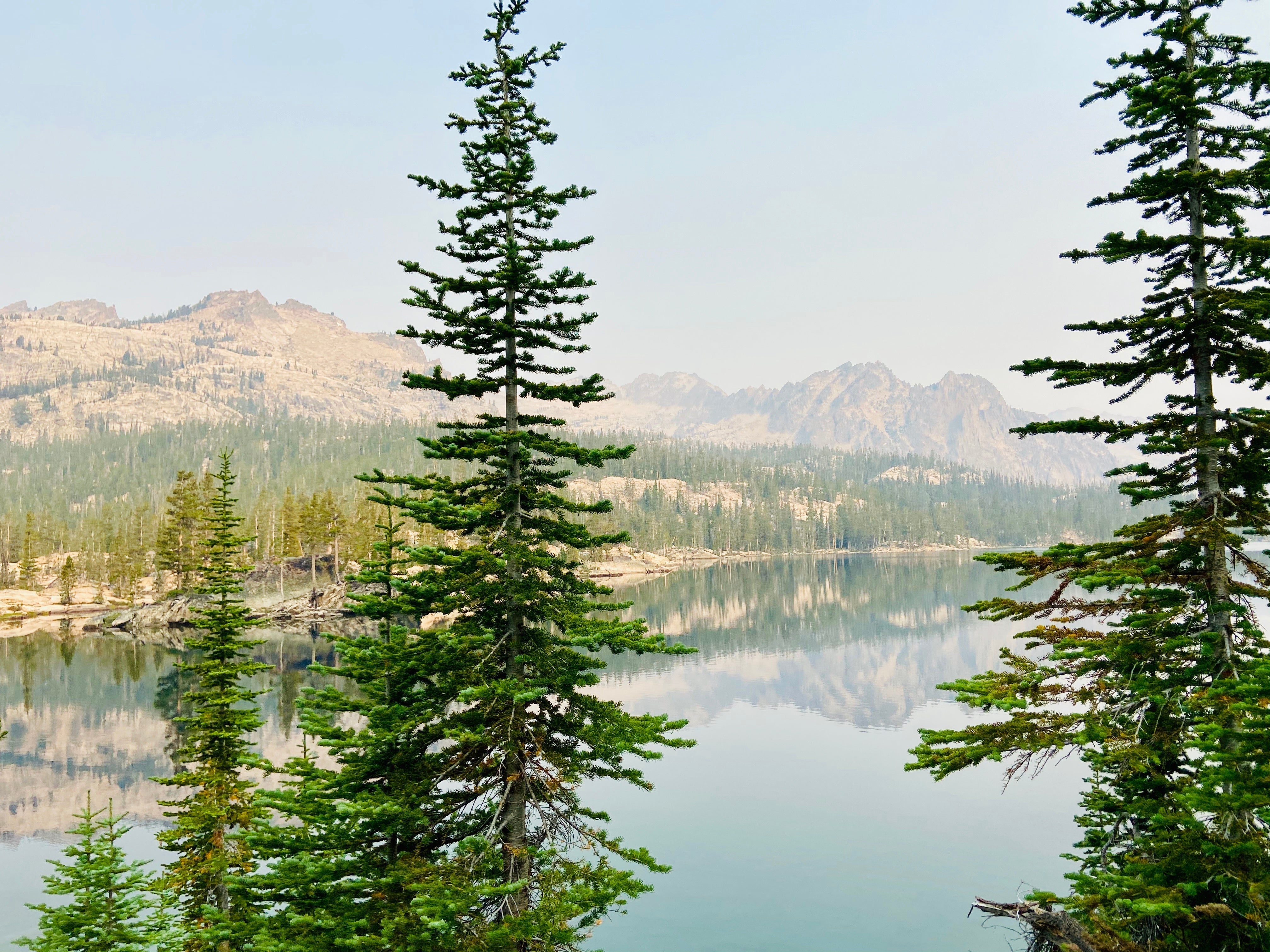 Scenic view of a lake with trees and mountains in the background