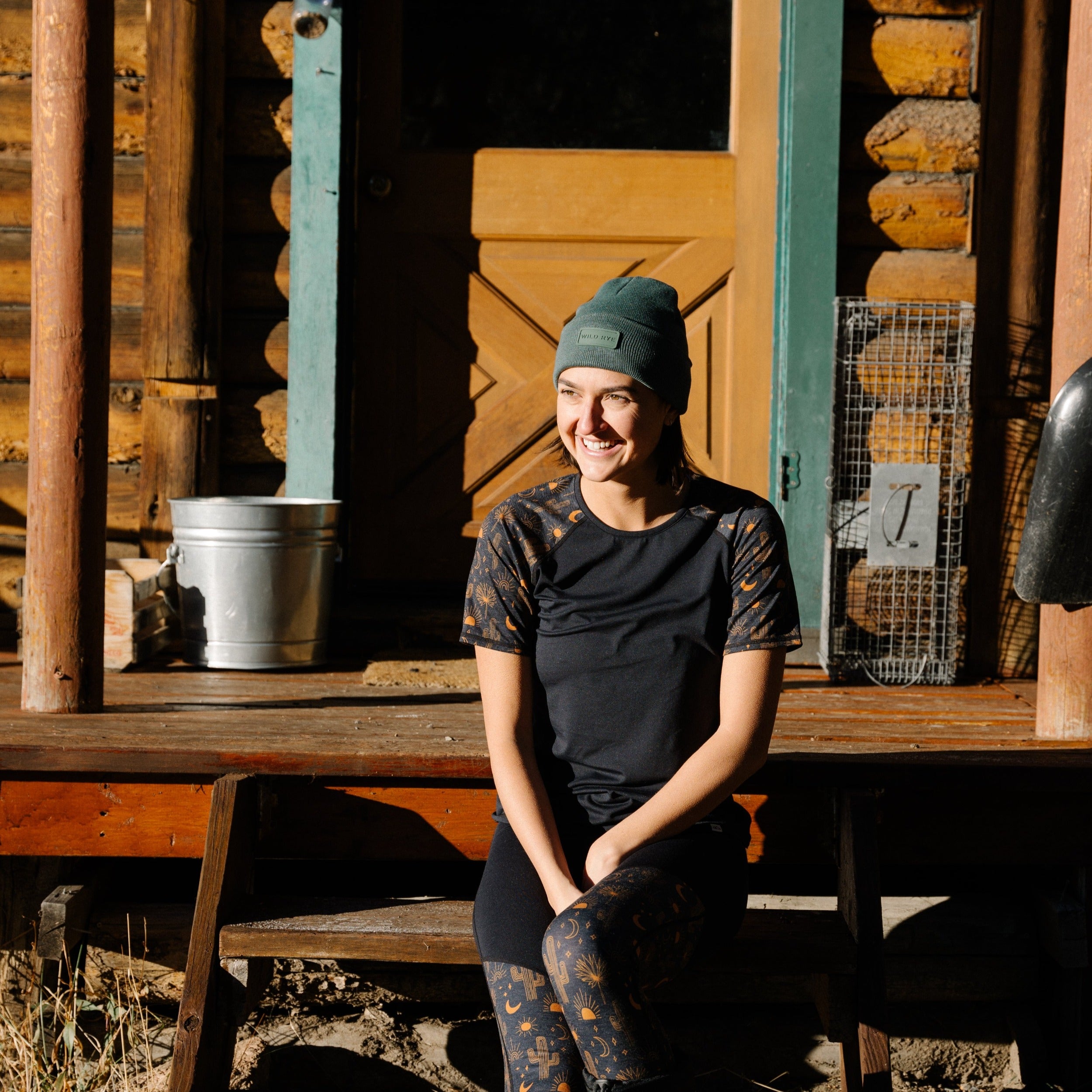 [Desert Dream] Woman Wearing Nona Lite Short Sleeve Top Desert Dream At Cabin