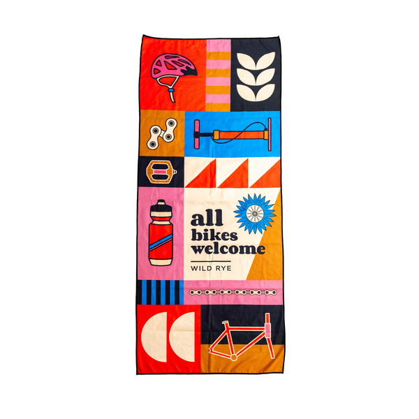 [ABW Block Print] Front side of Quick-dry camp towel with bike part design