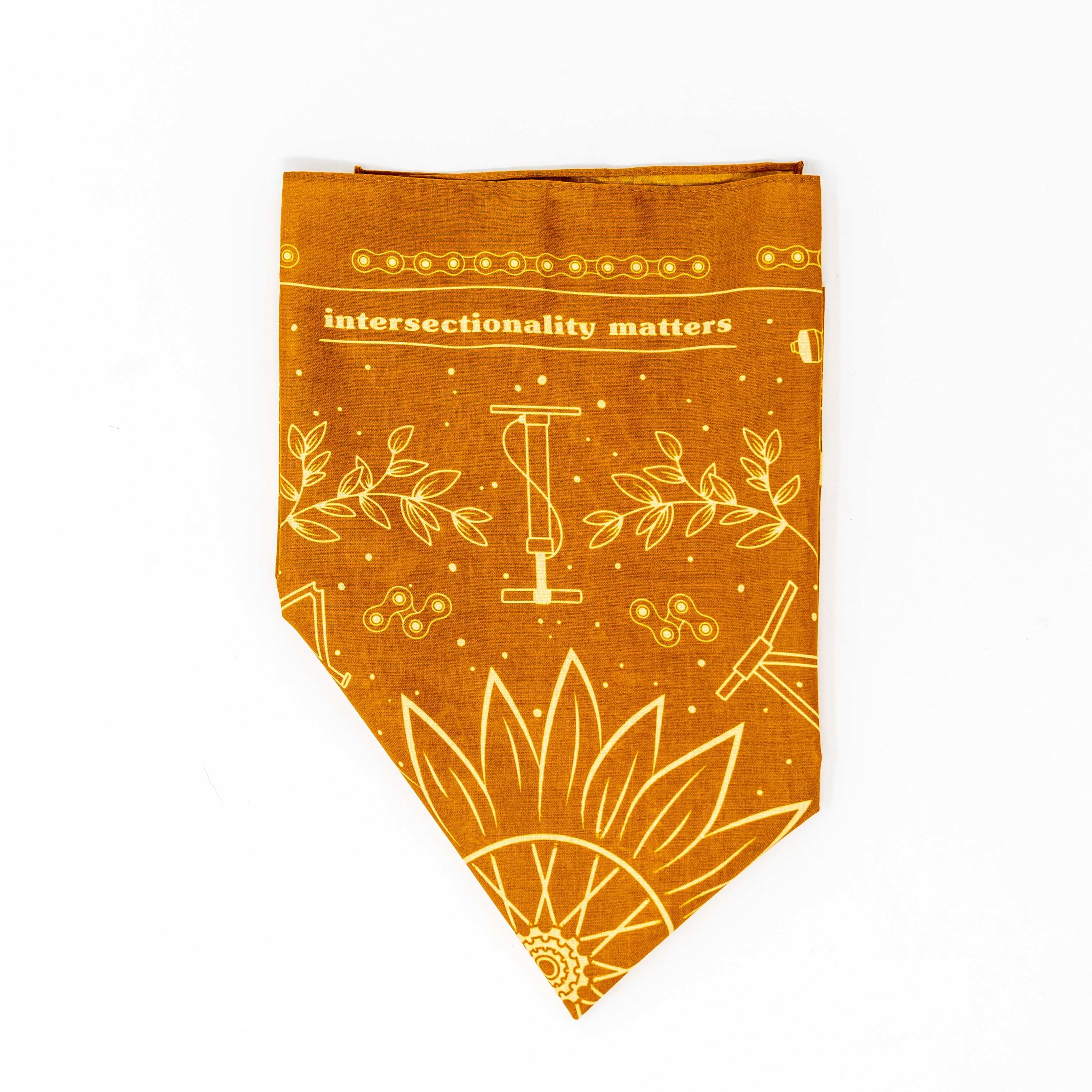 [ABW Ochre] Golden bandana with bicycle part designs, folded