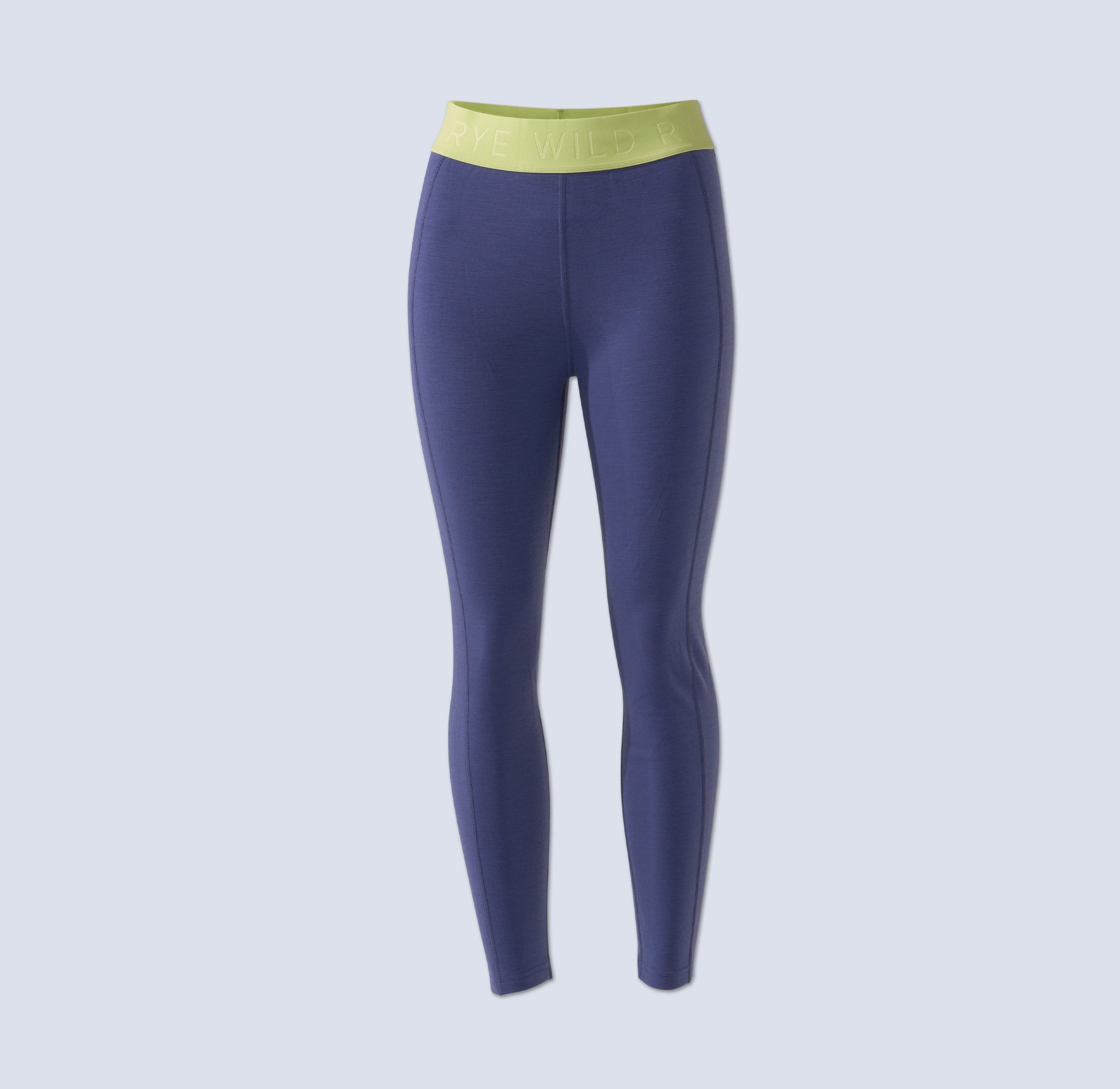 [Storm] Storm blue baselayer legging with green waistband, flatlay