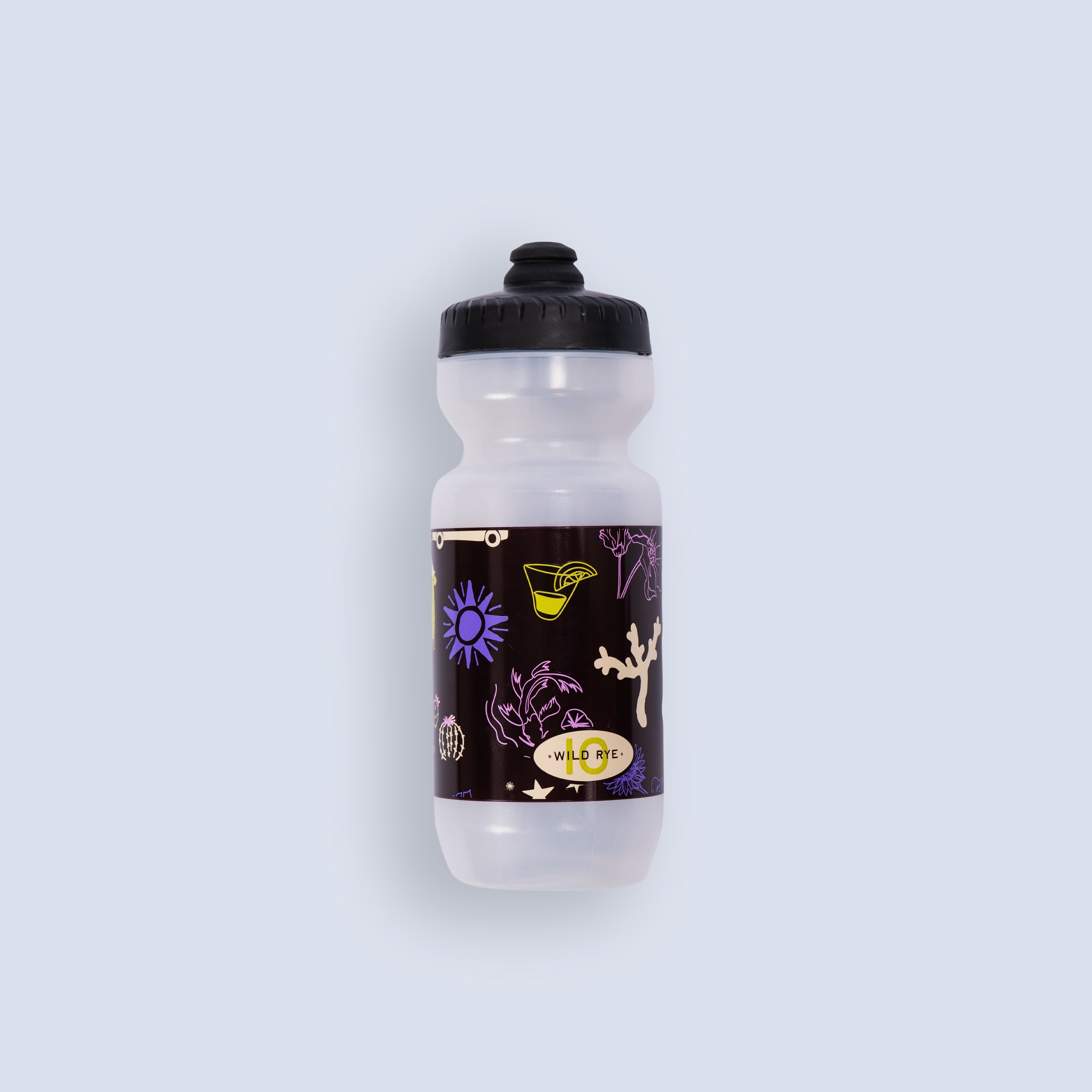 [TEN] A cycling water bottle with limited edition Wild Rye 10 year anniversary graphics