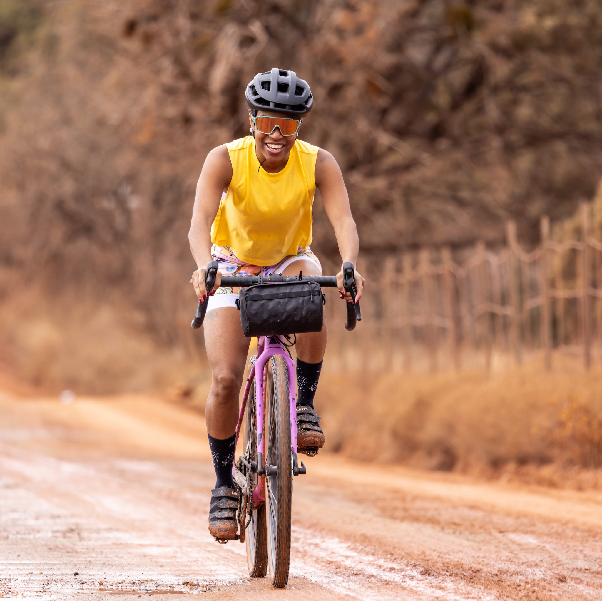 [Sunshine] Woman Wearing Keller Crop Tank on Gravel Bike