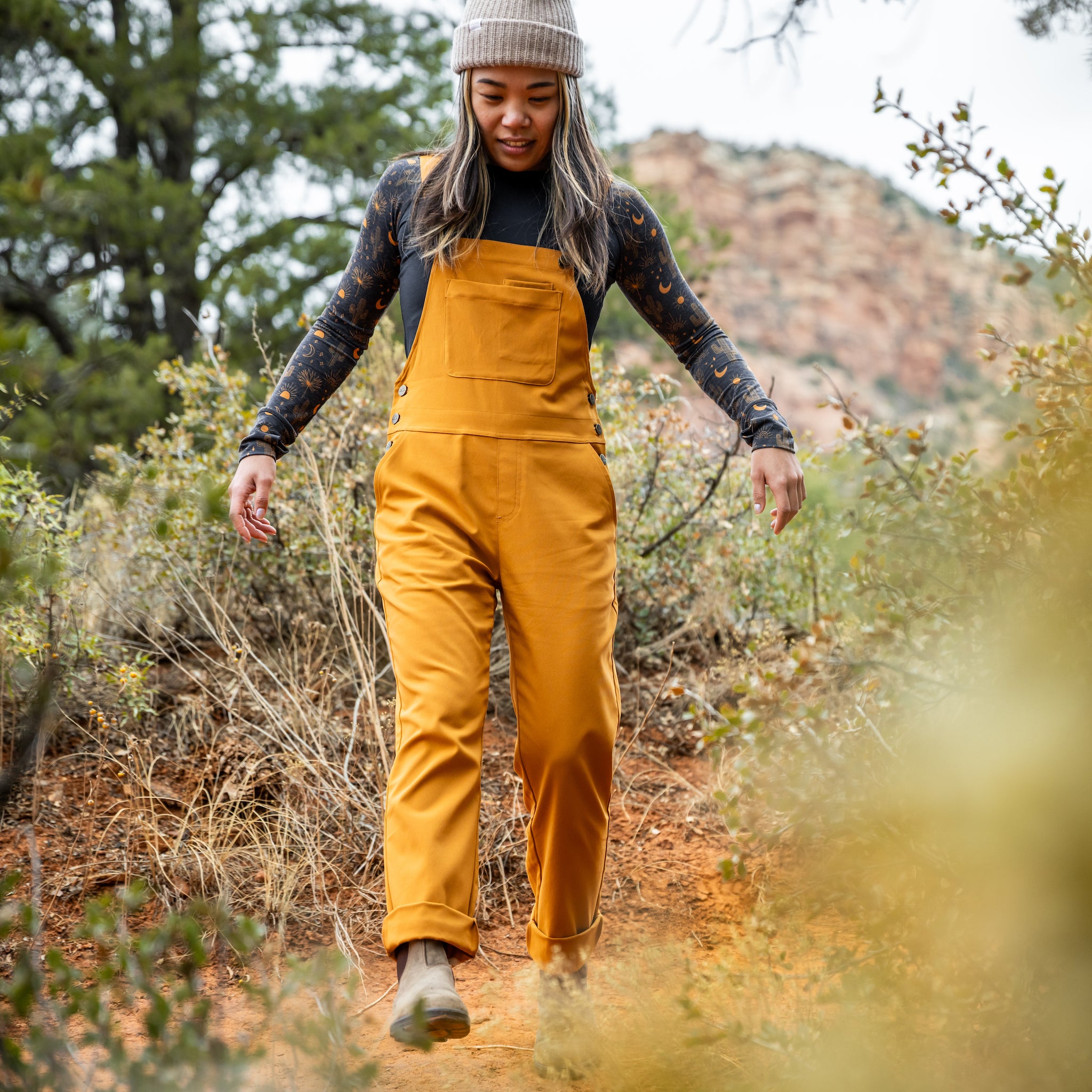 [Ochre] Woman Walking In Overalls