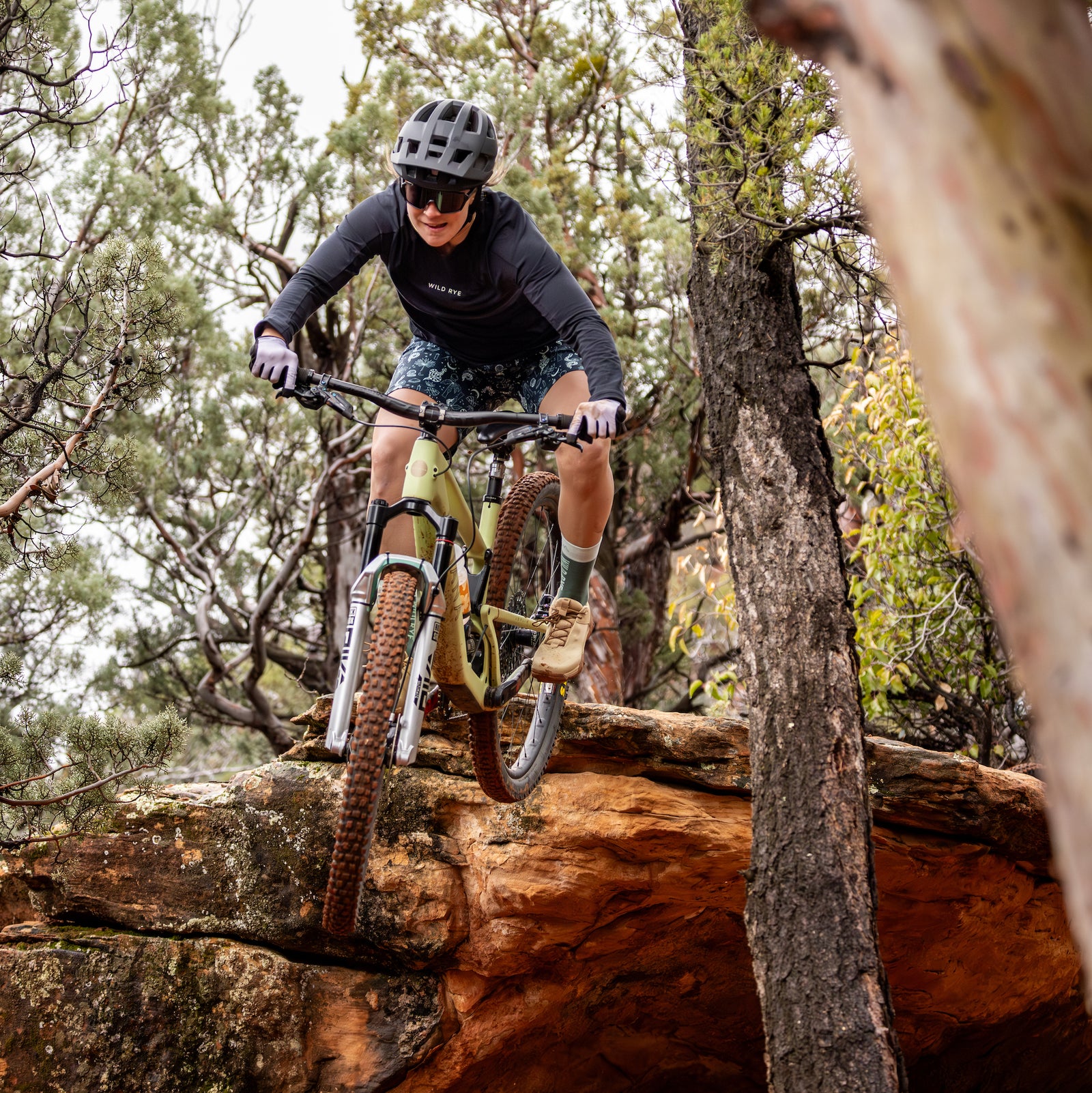 British female beatup downhill mountain bikers