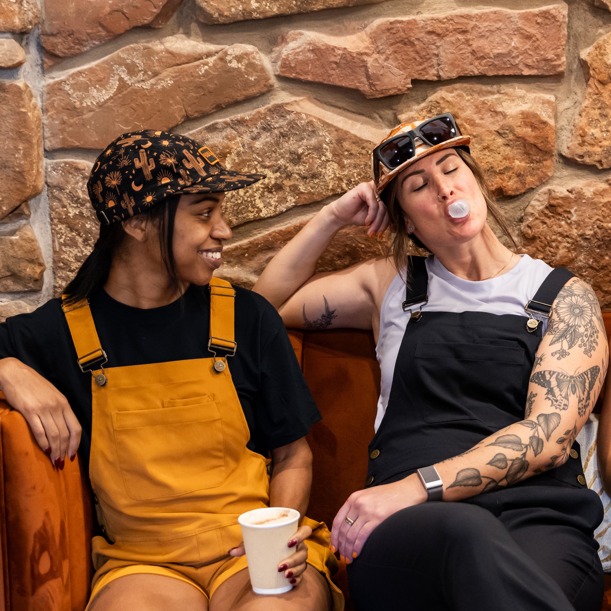 [Black] Two Women Wearing Overalls