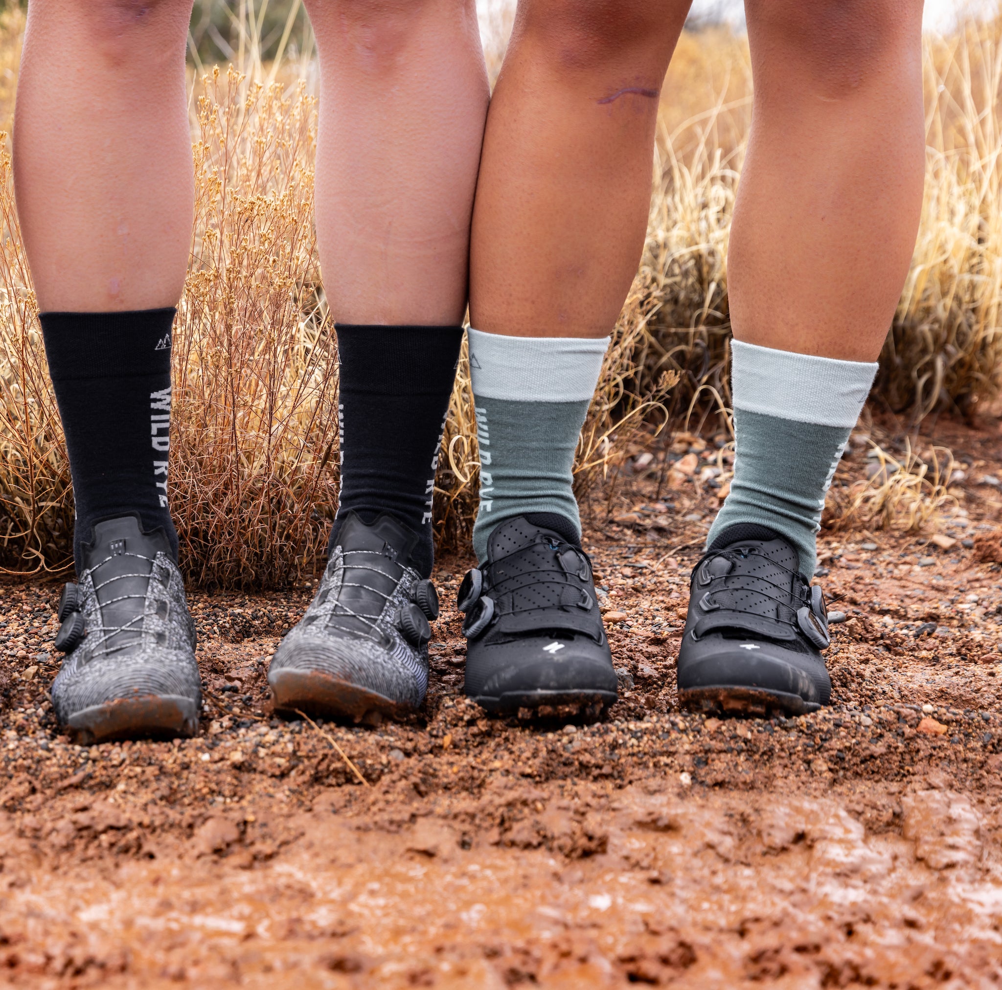 Wild Rye Bike Socks Worn With Gravel Shoes