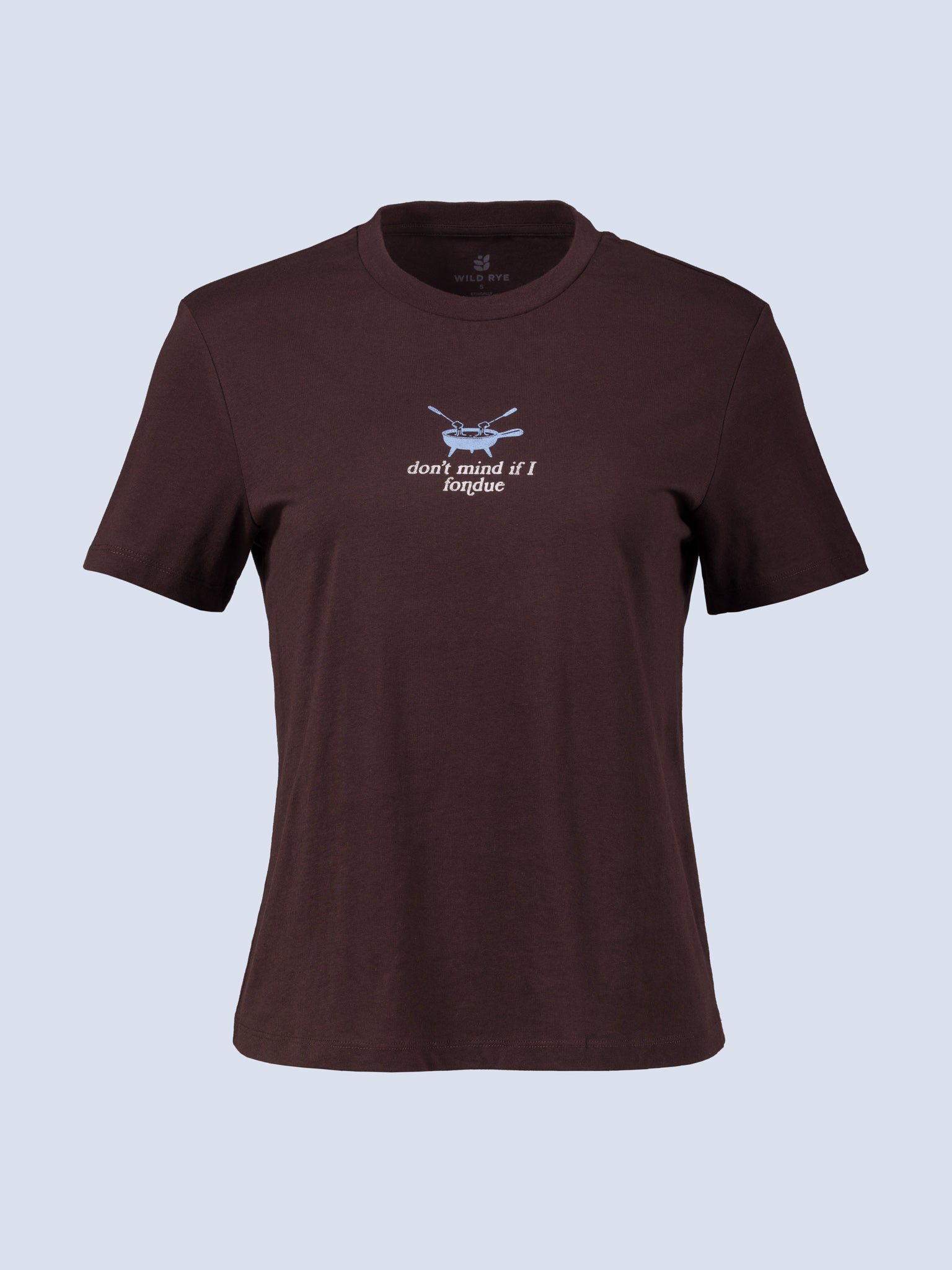 [Fondue] Fondue Graphic Tee in dark brown with the fondue pot chest graphic, shown flat against a white background