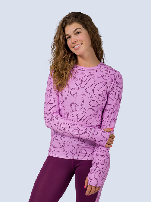 [Orchid Reef] Bassett LITE Raglan in orchid reef, on model front crop view