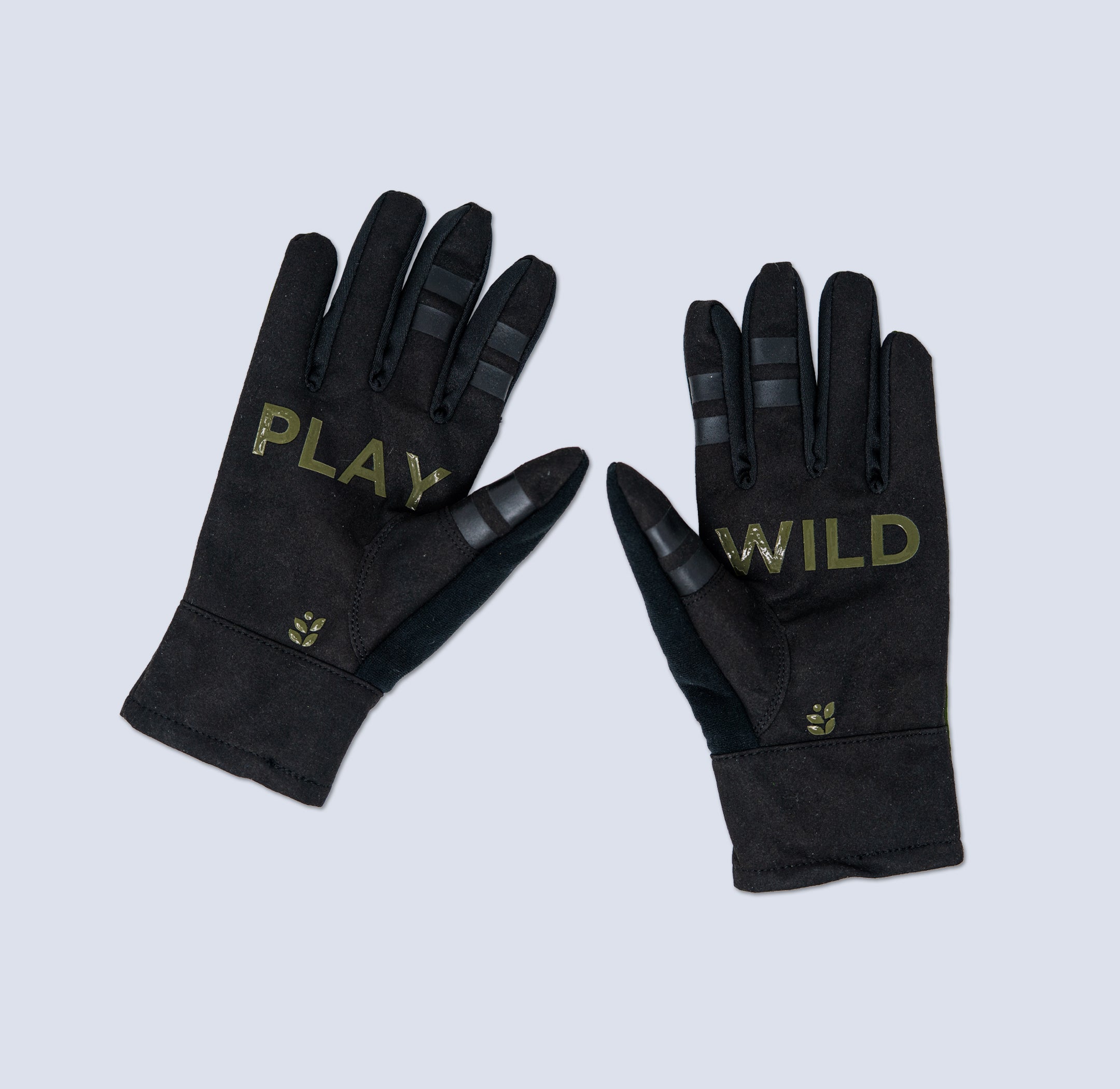 Palm of gloves with 'Play' and 'Wild' text on the left and right glove respectively
