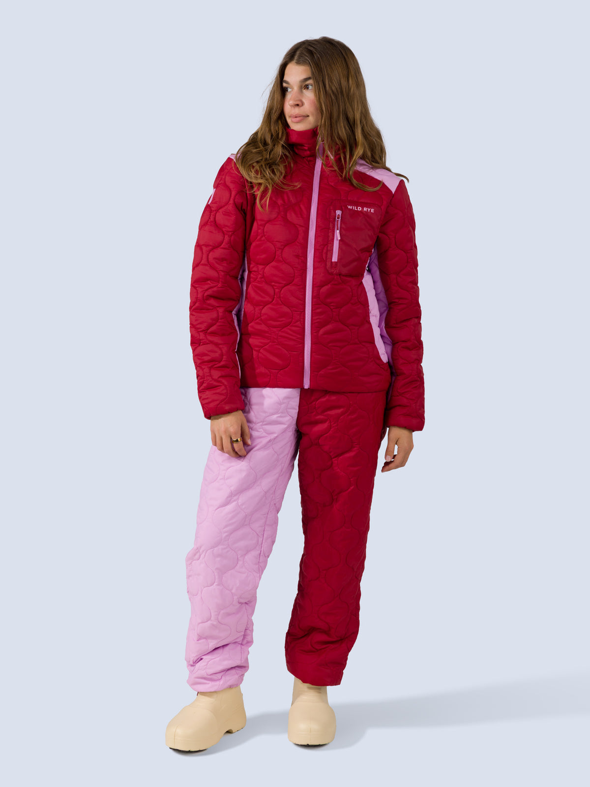 [Ruby Blocked] Braxon Hoodie in ruby blocked, on model front full body view