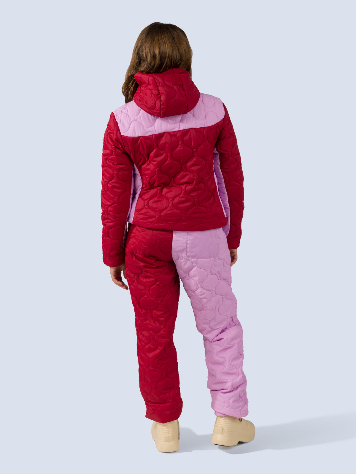 [Ruby Blocked] Braxon Hoodie in ruby blocked, on model back full body view