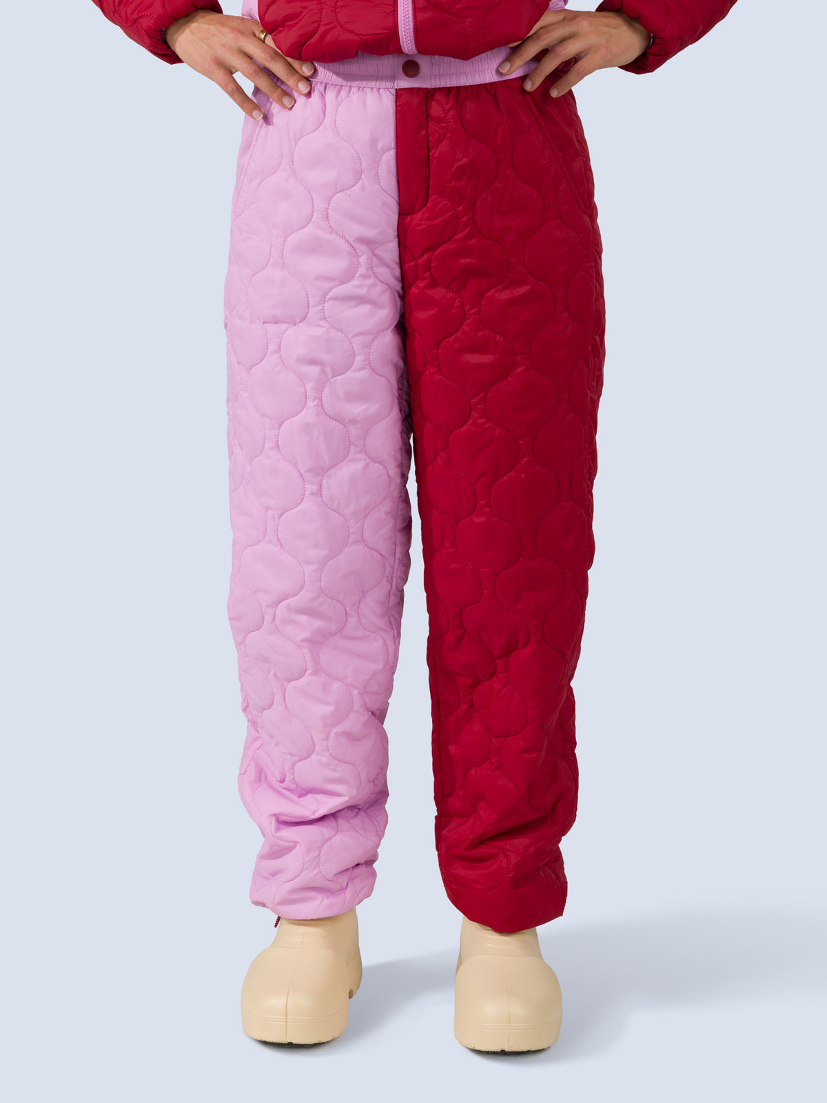 [Ruby Blocked] Payette Pant in ruby blocked front crop view