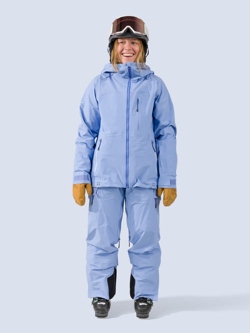 [Breeze] Butterfield 3L Pant in breeze light blue, on model front full body view with matching Butterfield Jacket