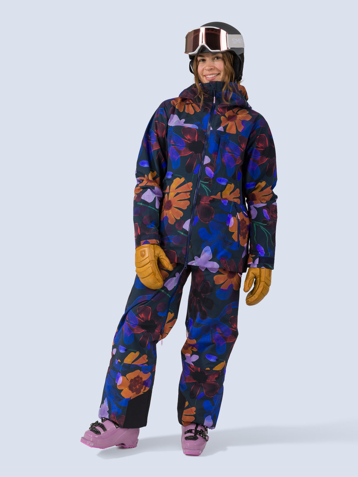 [Nightflora] Butterfield 3L Pant in nightflora floral print, on model front full body view with matching Butterfield Jacket