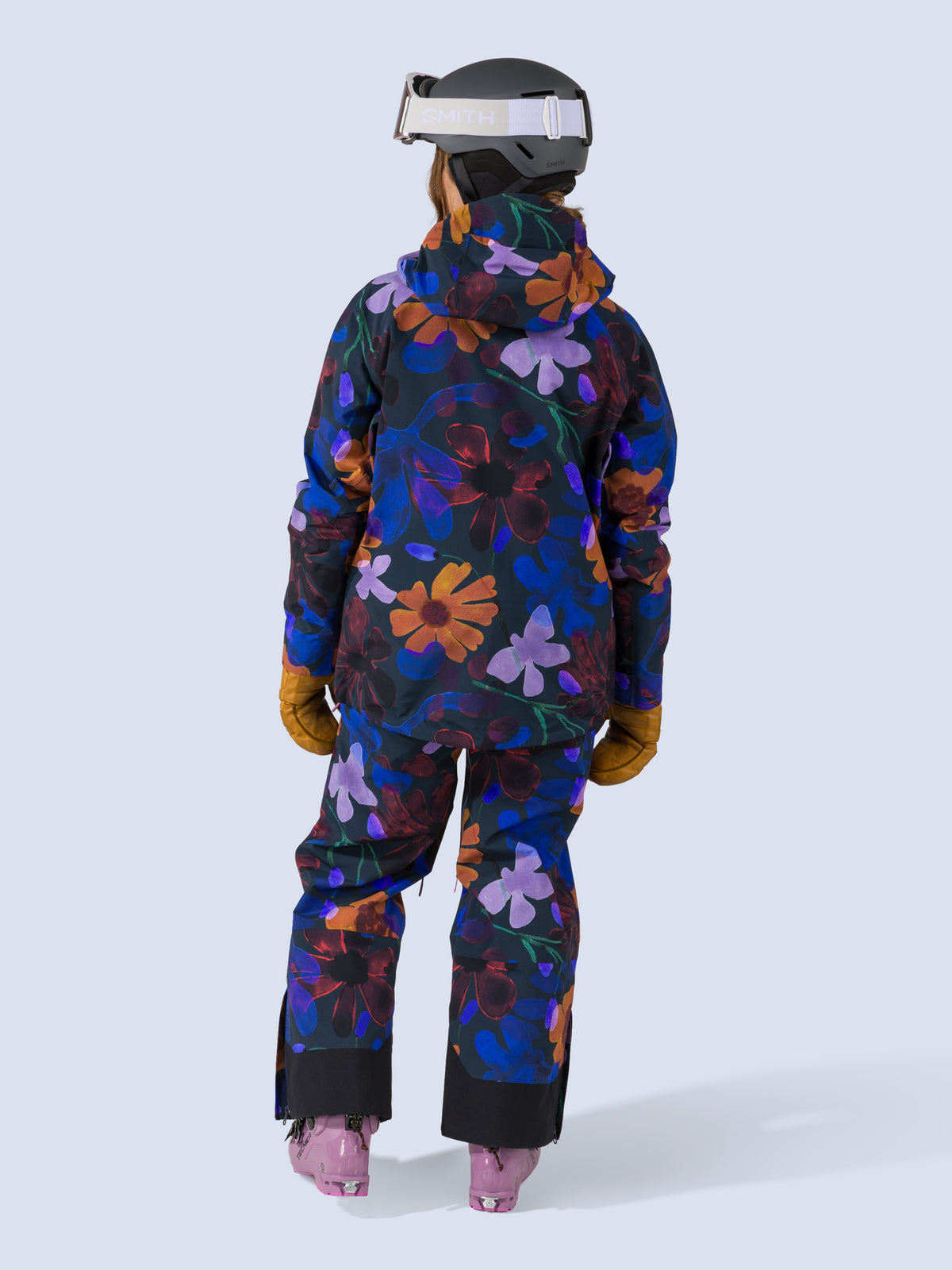 [Nightflora] Butterfield 3L Pant in nightflora floral print, on model back full body view with matching Butterfield Jacket