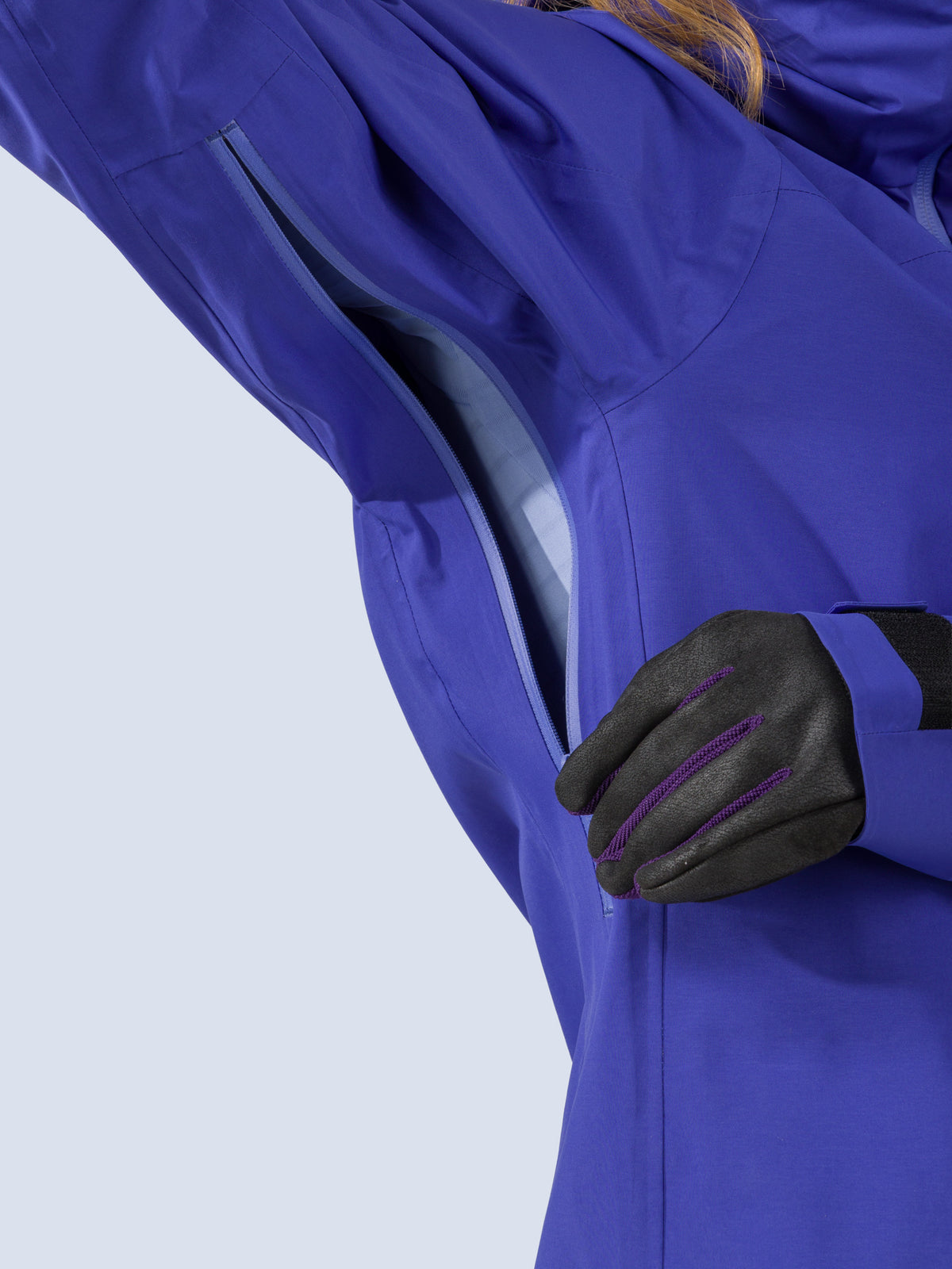 [Lapis] Heyburn 3L Jacket in lapis blue, pit zip vent detail