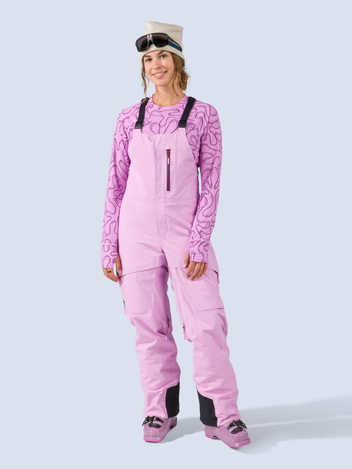 [Orchid] Heyburn 3L Bib in orchid pink, on model front full body view