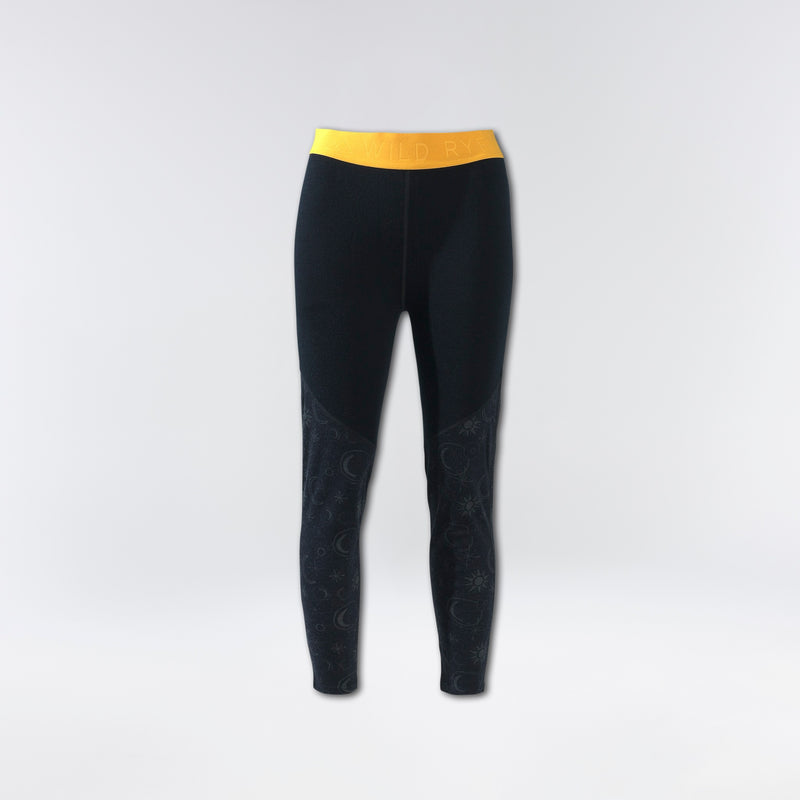 [zodiac black] merino wool black printed leggings layflat