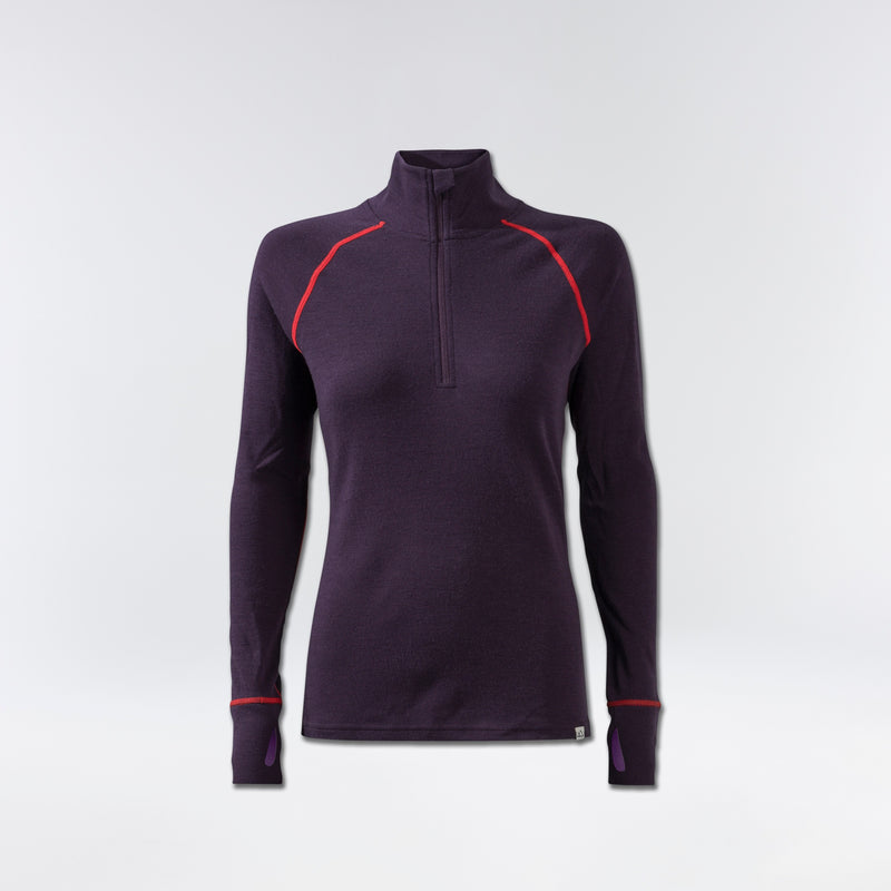 [Eggplant] 100% merino wool half zip baselayer top in eggplant purple