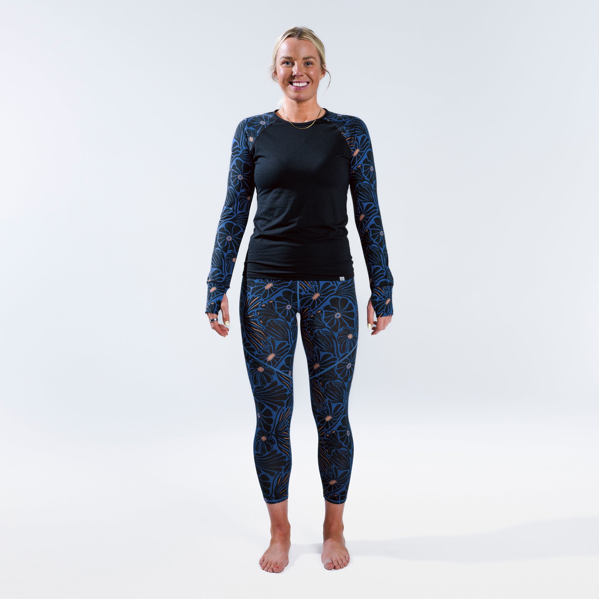 [Retro Riptide Bluebell] Floral printed baselayer legging with matching top