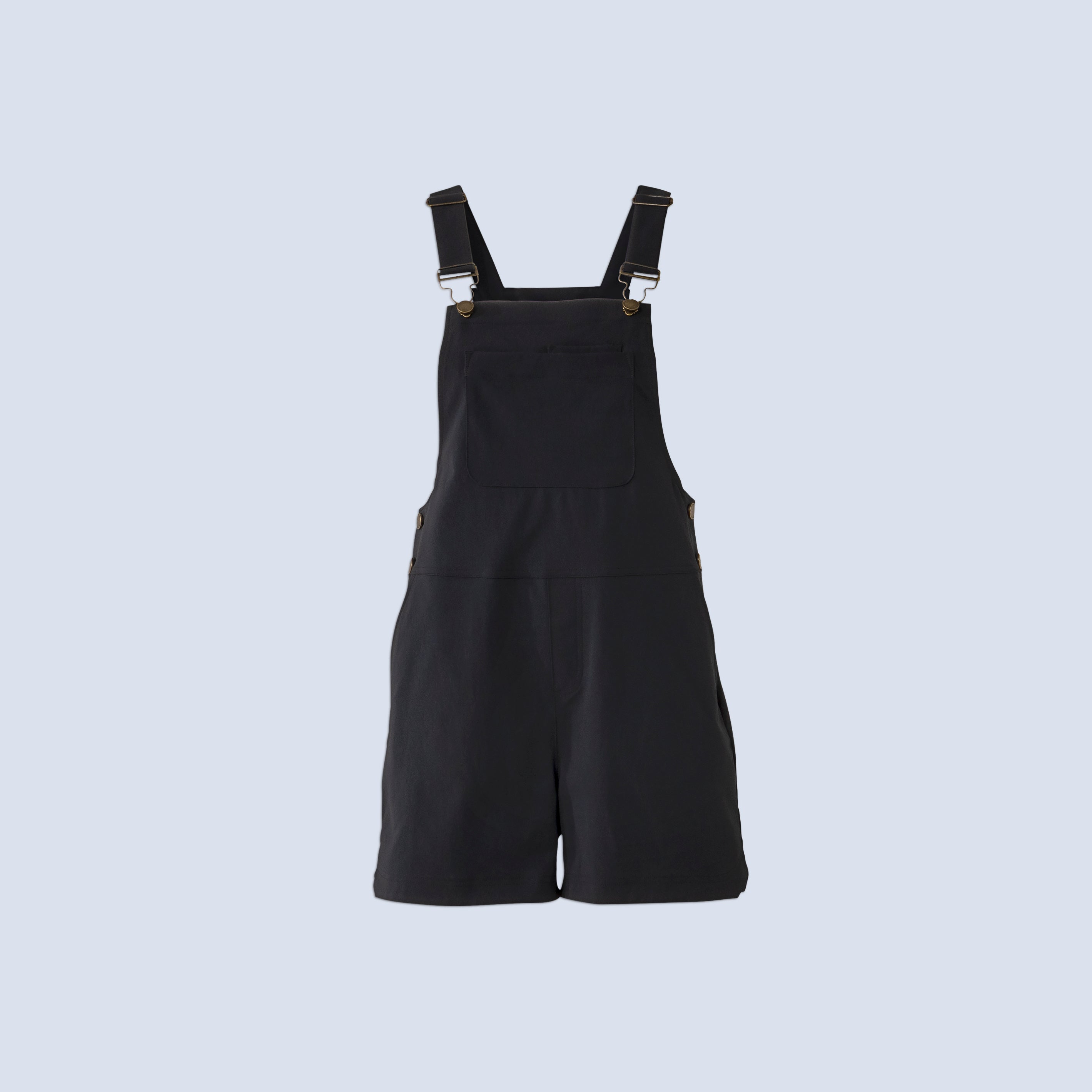 [Black] Eeva short overalls black, flatlay