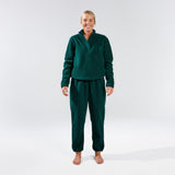 [pine] green fleece jogger front view with matching pullover