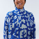 [Outer Reef] Blue printed fleece pullover front snap closure