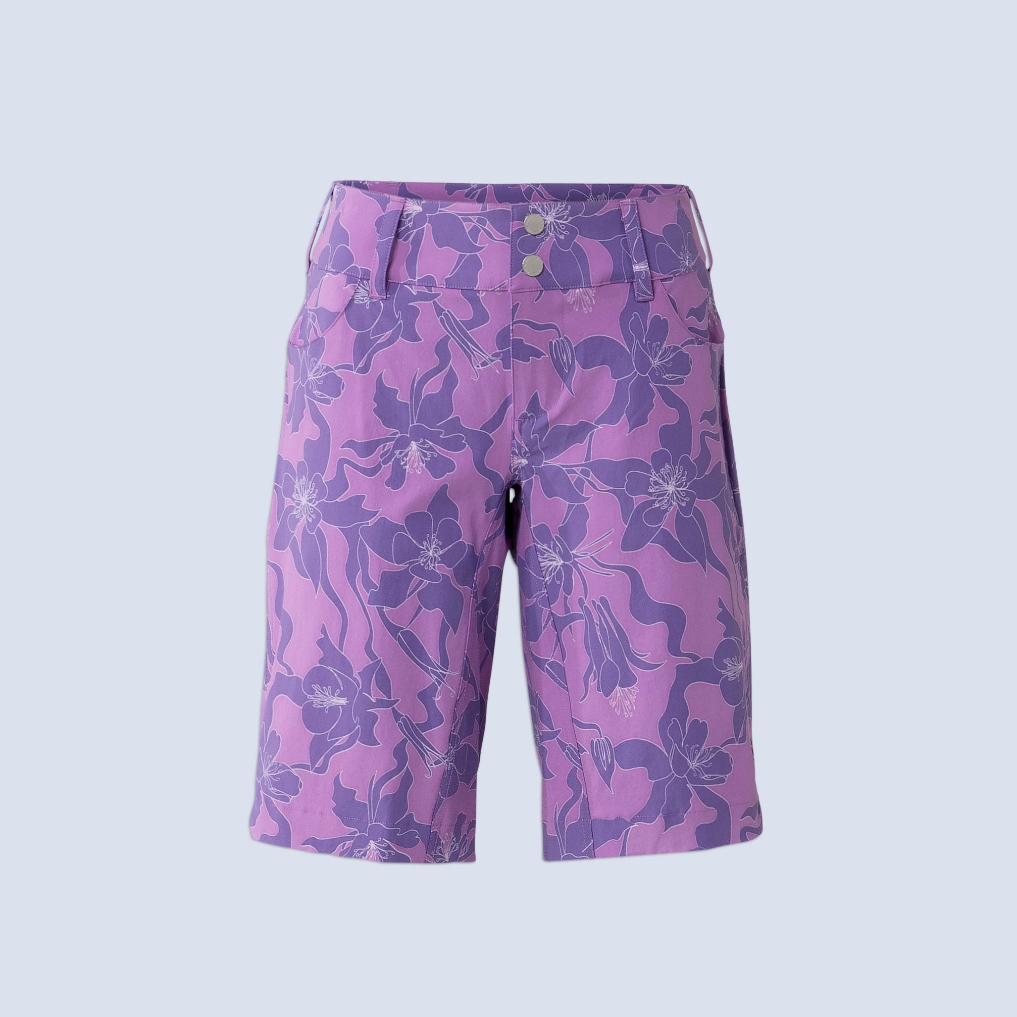 [Amethyst Aquila Bloom] Freel 12" bike short amethyst floral flatlay