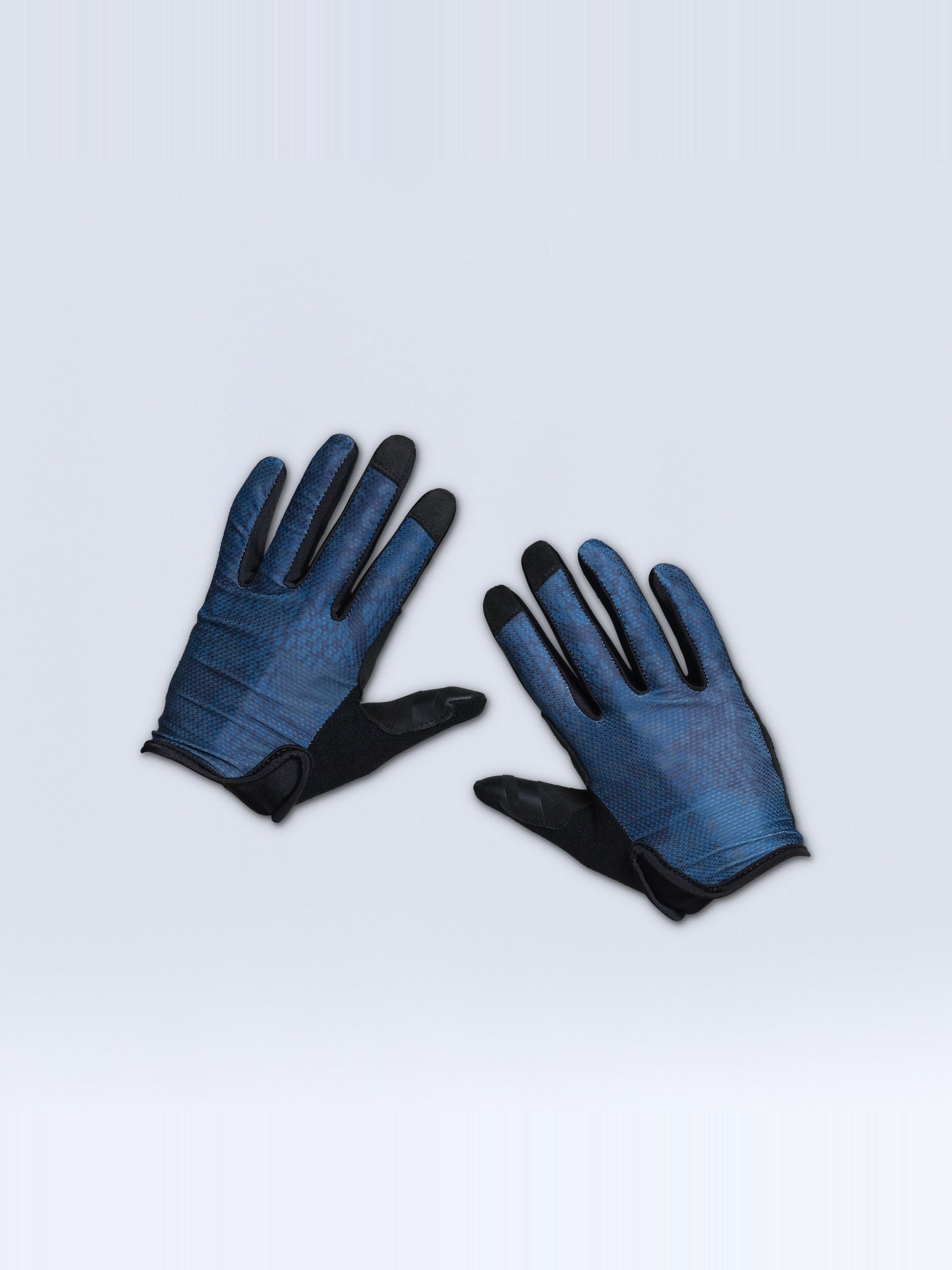 [Cloud Camo] Blue bike gloves, top view