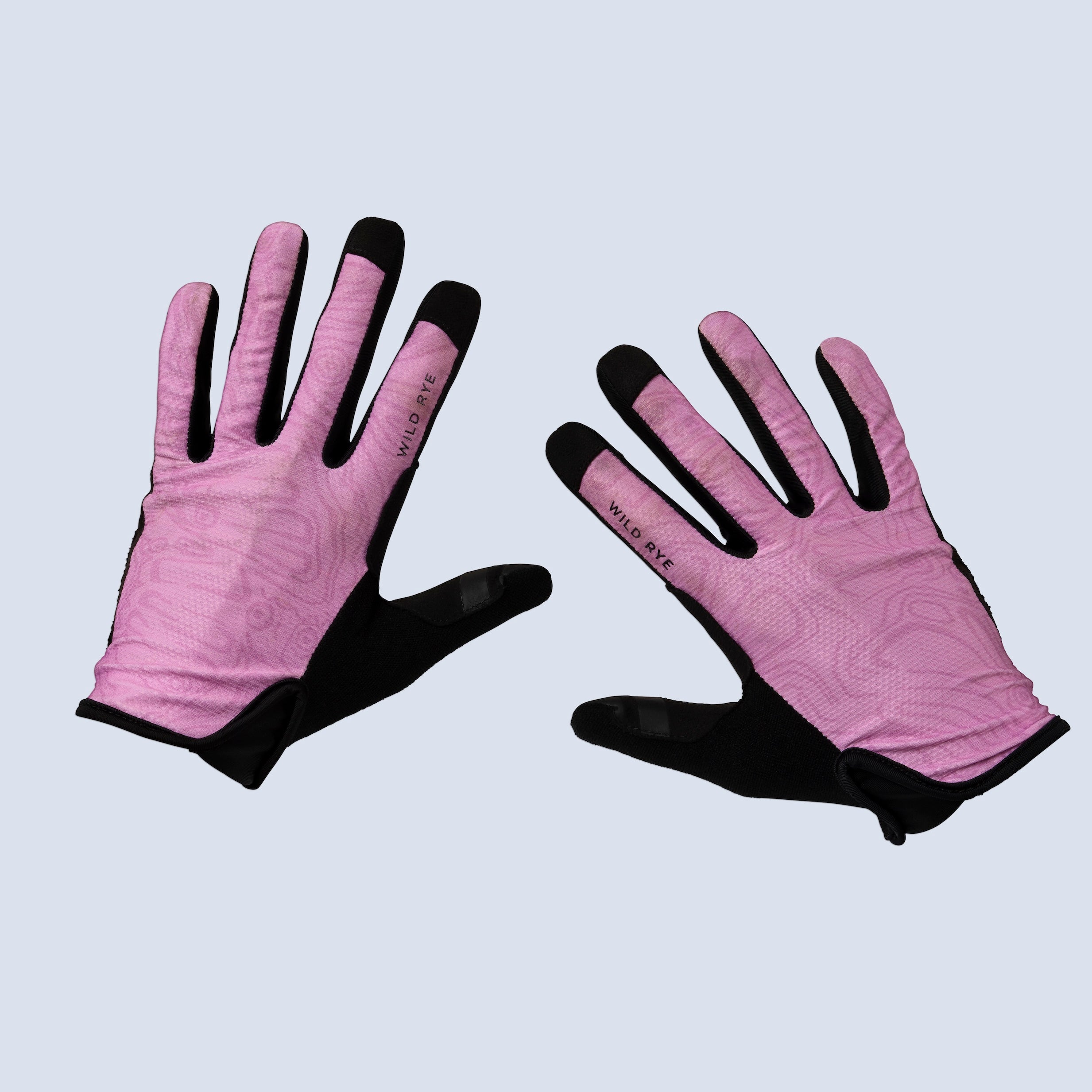 [Alpenglow Wings] Pink galena gel mountain bike gloves top view