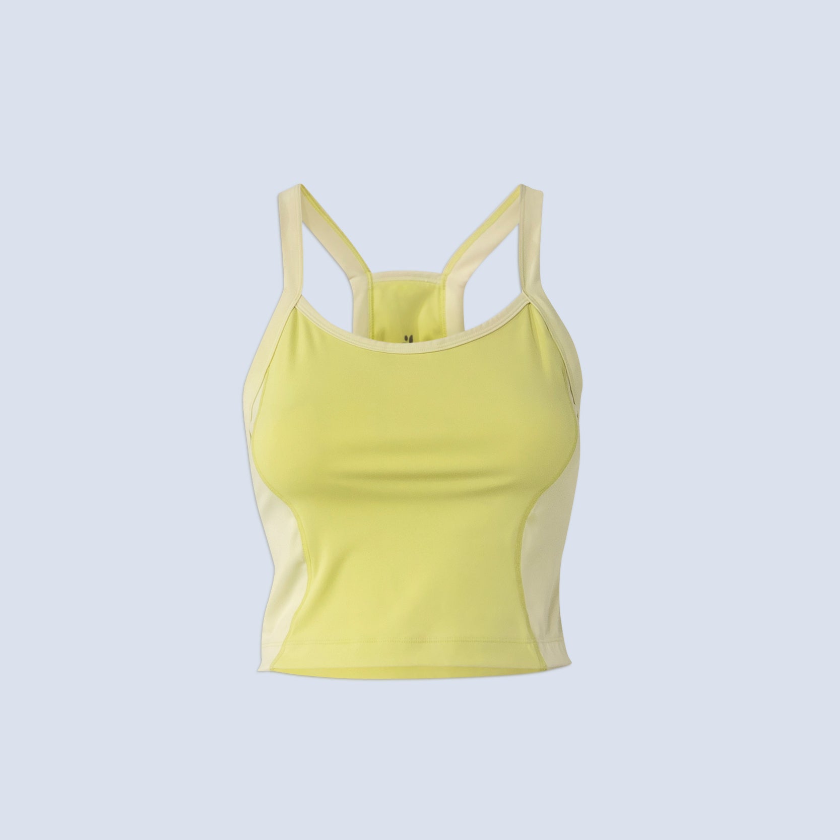 [Gecko Blocked] Lucille crop tank in yellow color block, flatlay
