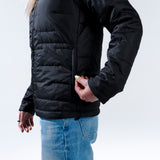 [Black] black insulated hooded jacket side zippered pocket