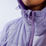 [Lavender Haze] Lavender purple insulated hooded jacket zipper detail with mountain logo