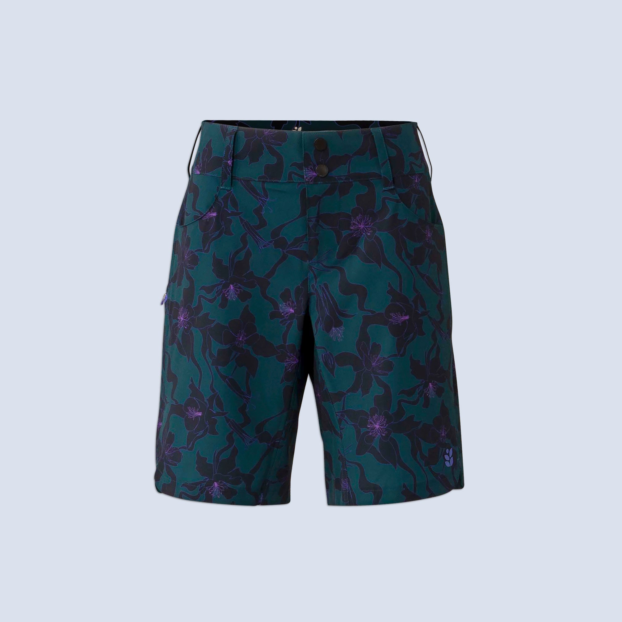 [Spruce Aquila Bloom] Riley 10" bike short, spruce aquila bloom flatlay