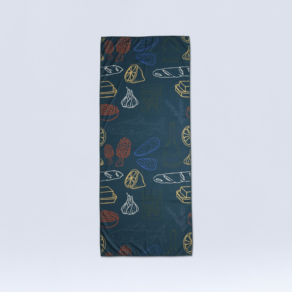 [Antipasto] Wild Rye camp towel with antipasto charcuterie print, front side