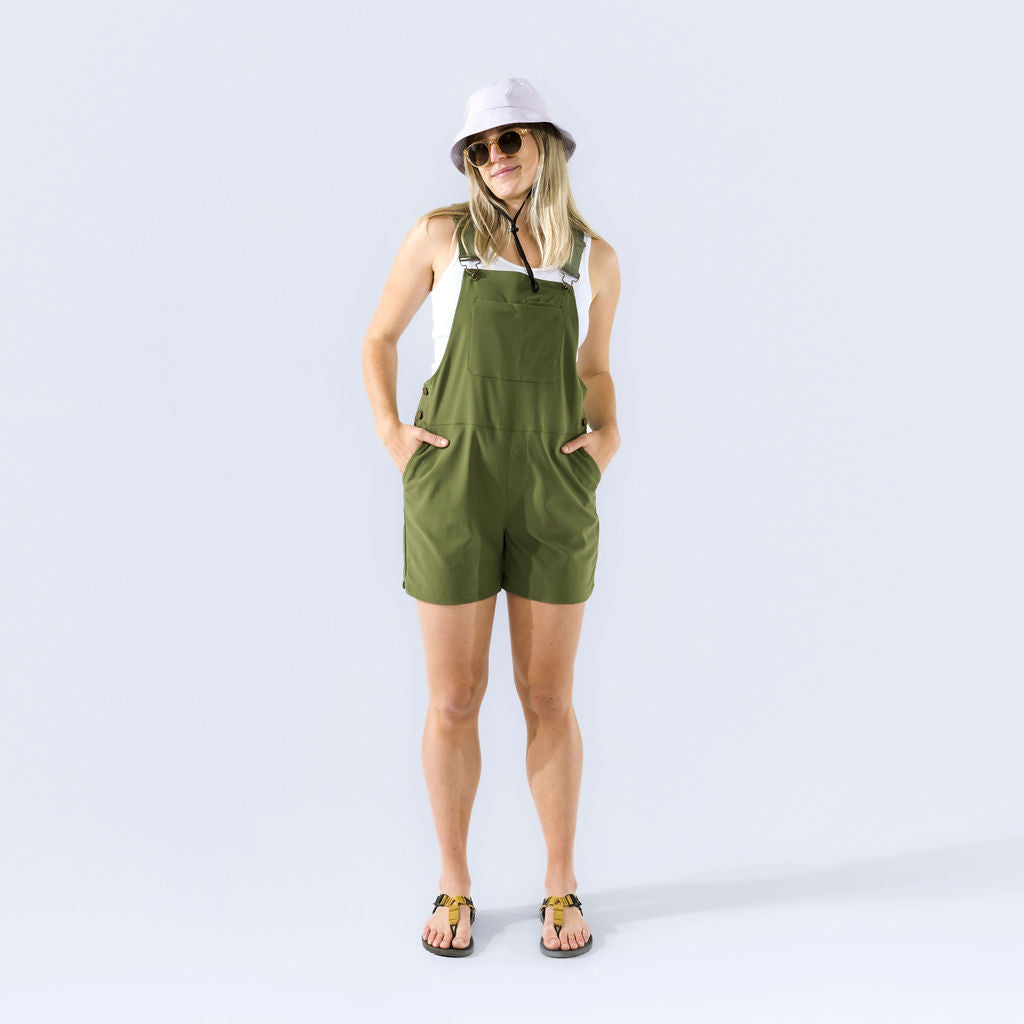 [Olive You] Eeva short overalls olive green front full body