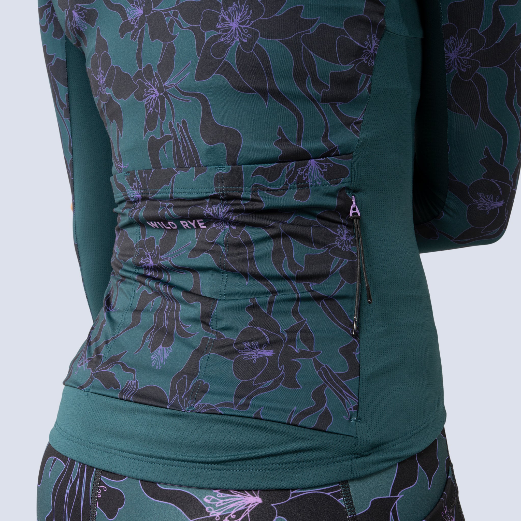[Spruce Aquila Bloom] Gem longsleeve jersey in spruce aquila bloom, zippered rear stash pocket