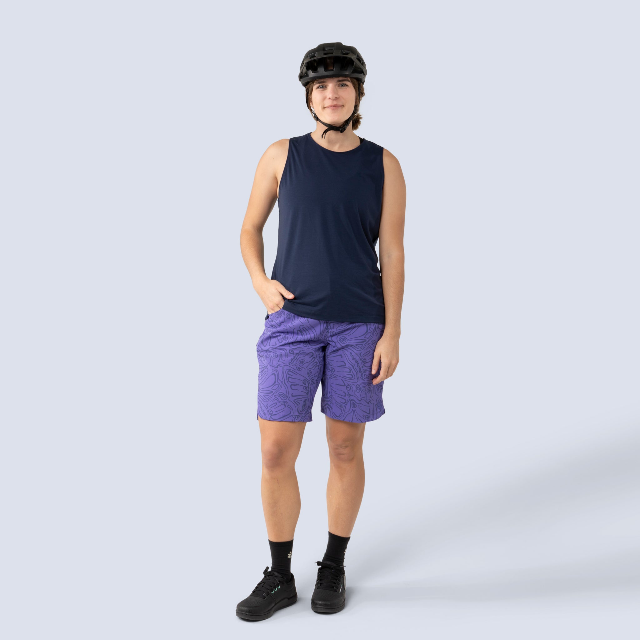 [Iris Wings] Riley 10" bike short, iris wings on model front full body view