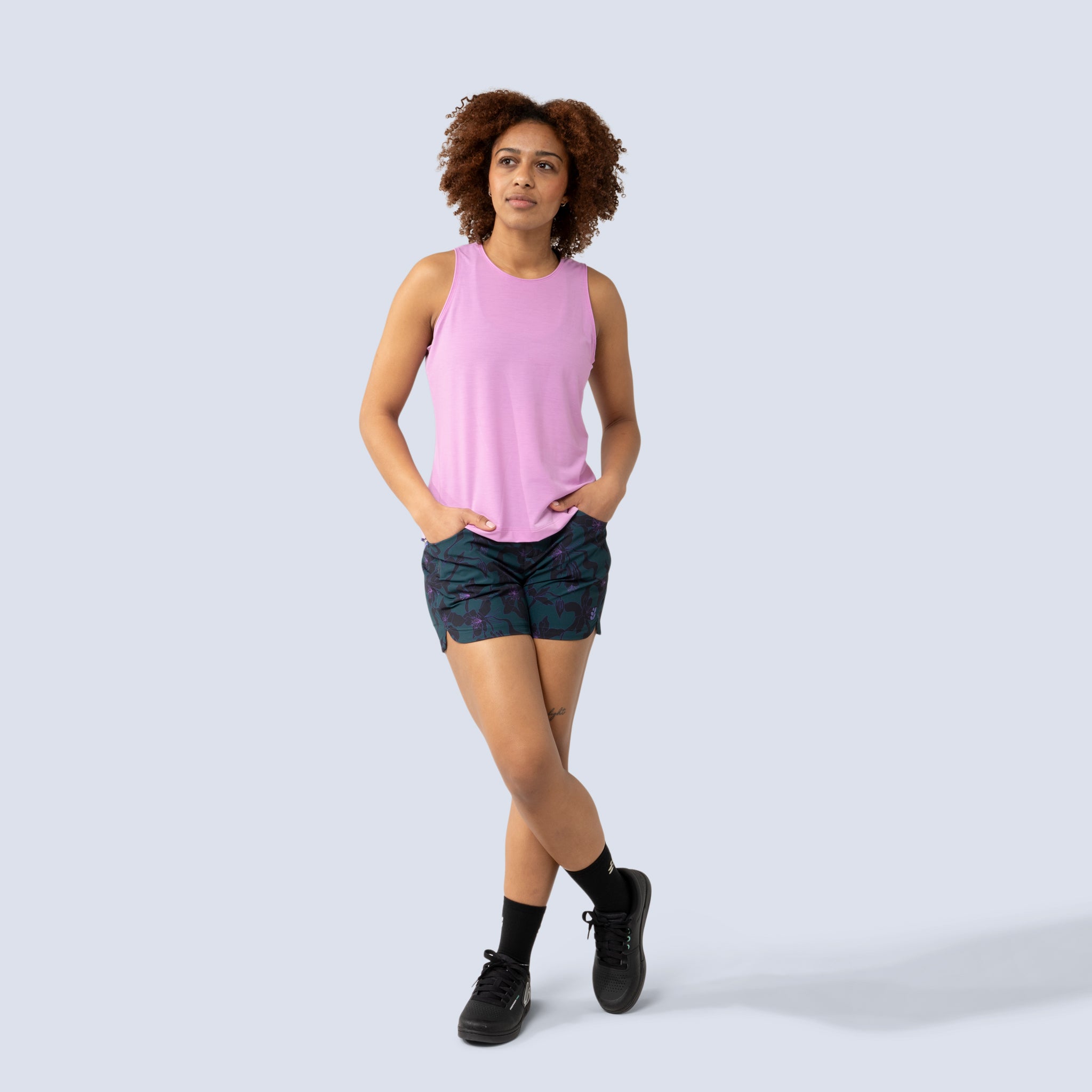 [Alpenglow] Lola Muscle tank alpenglow pink, on model front full body view