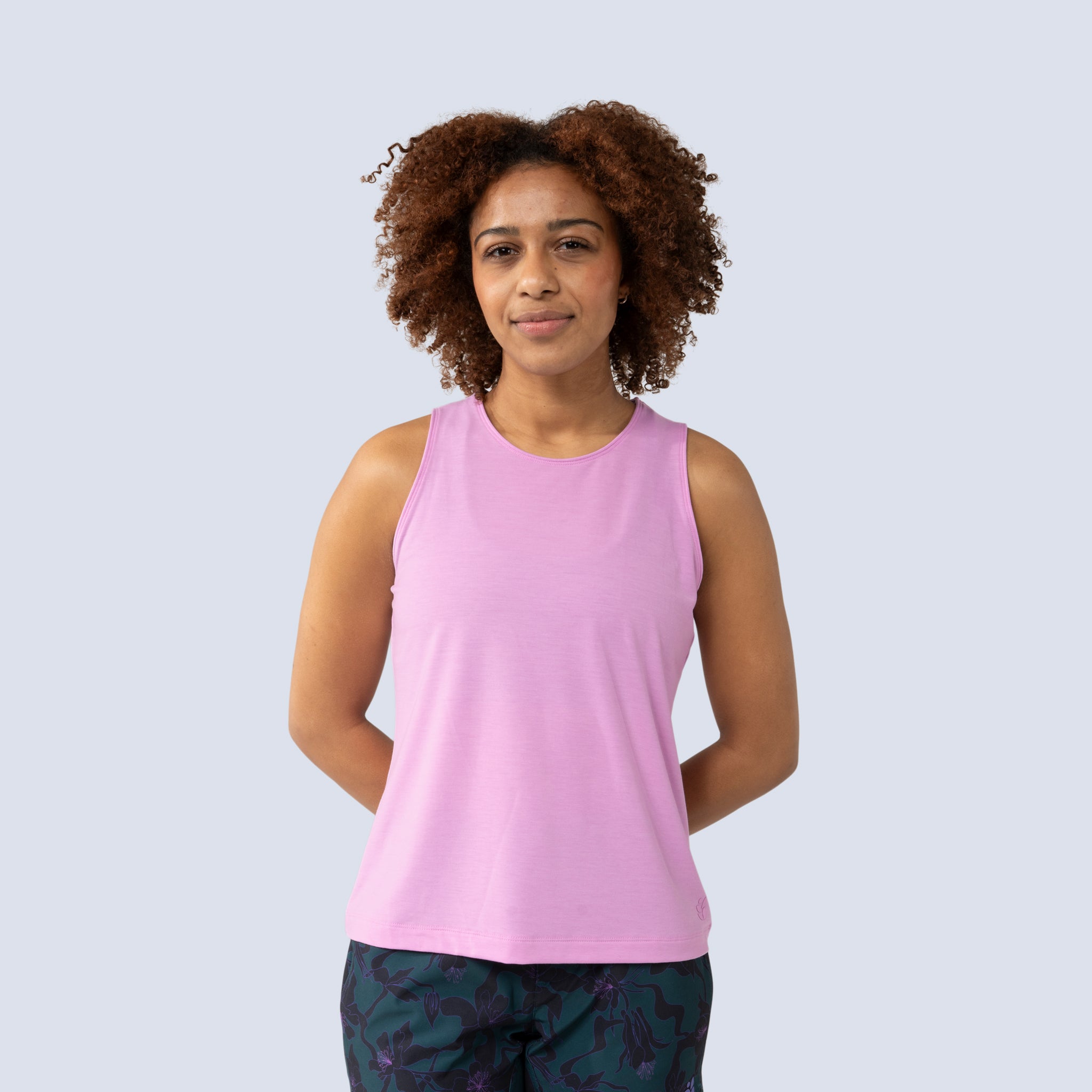 [Alpenglow] Lola Muscle tank alpenglow pink, on model front crop view