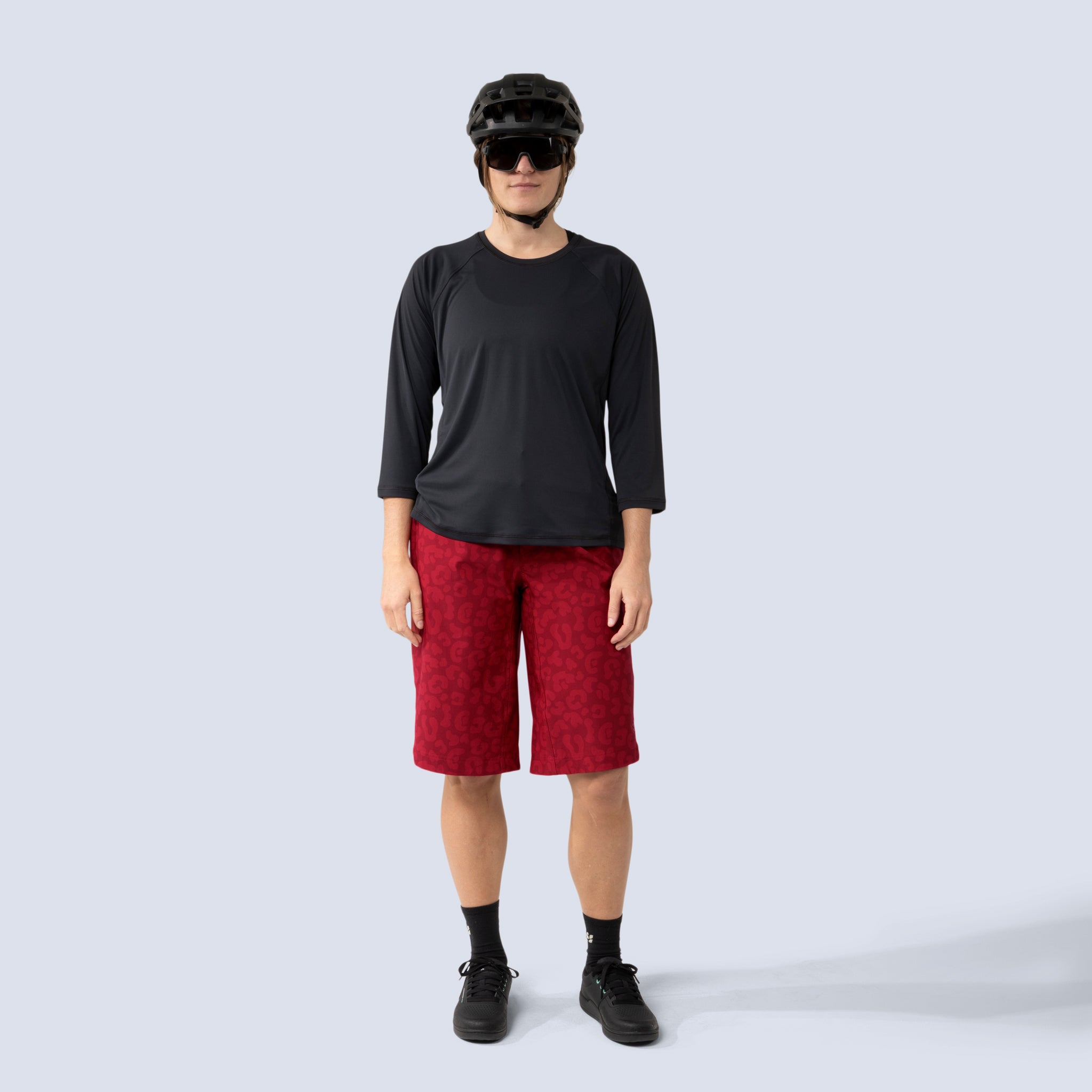 [Garnet Meow] Frankie 14.75" Short in Garnet Meow, on model front full body view