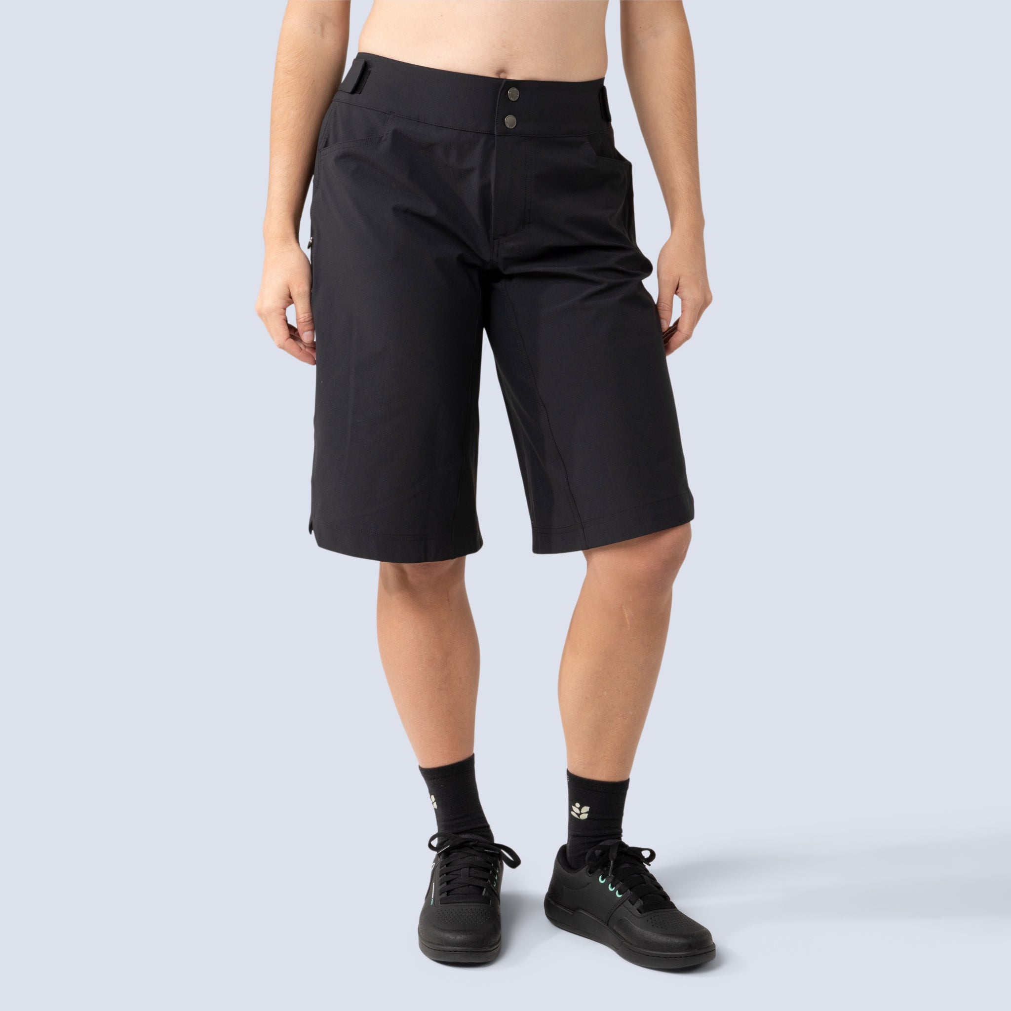 [Black] Frankie 14.75" Short in Black, on model front crop view