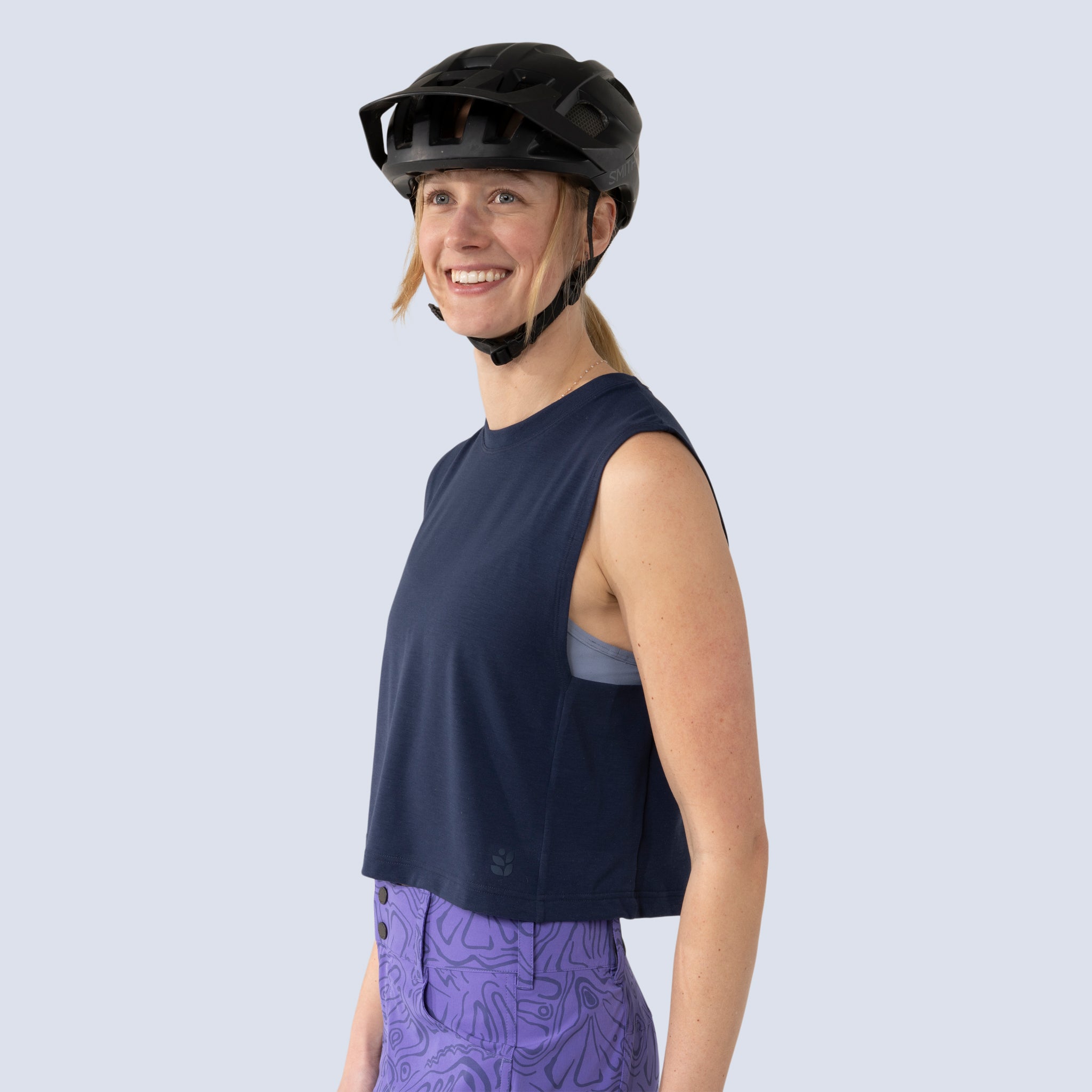 [Midnight] Midnight Navy Keller Crop Tank  on model front crop view