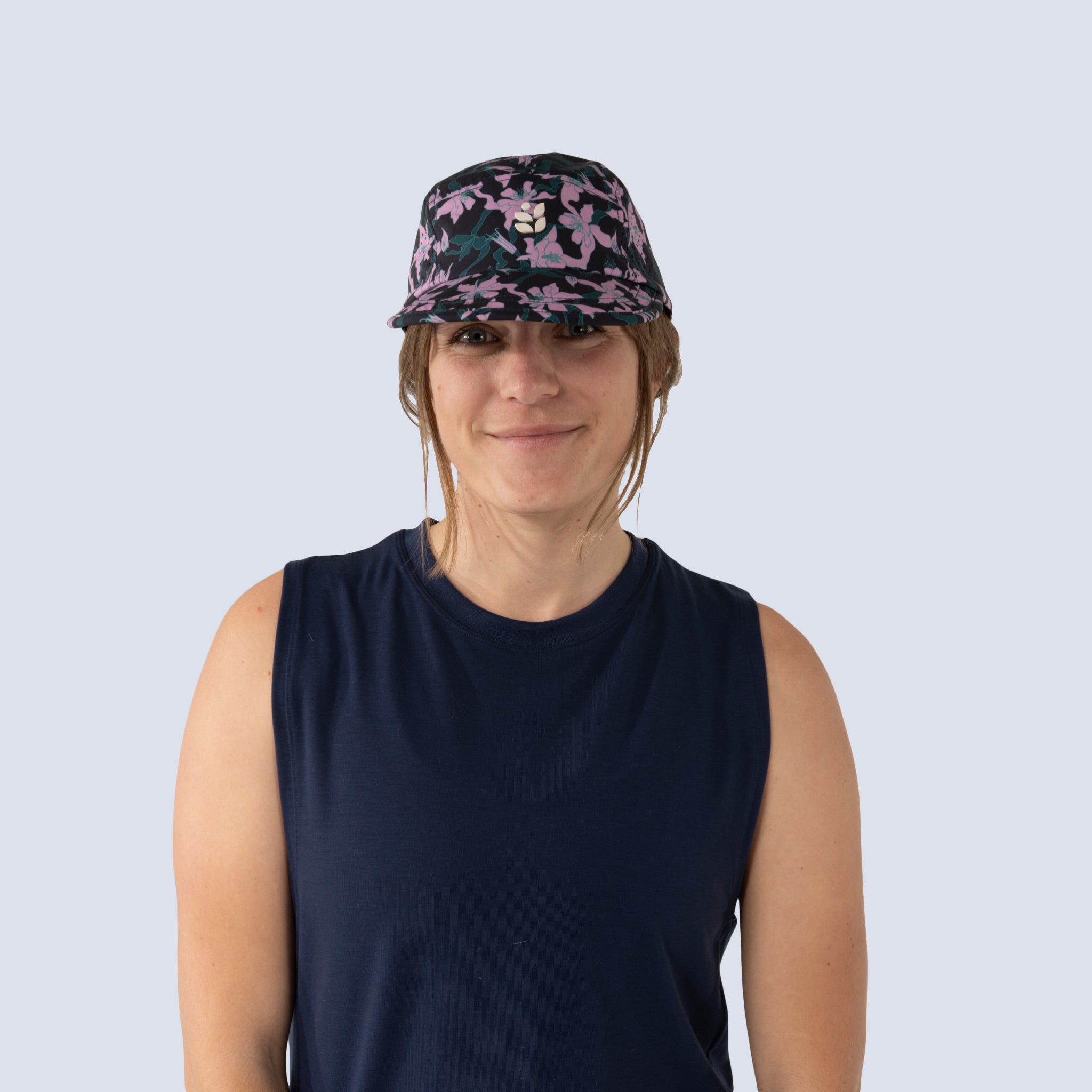 [Black Aquila Bloom] Pungo Cap in Black Aquila Bloom, on model front view