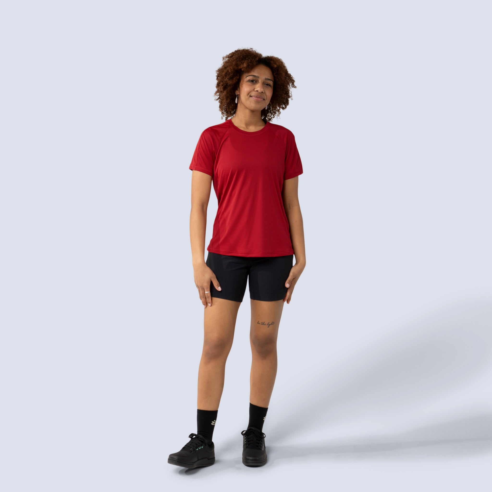 [Black] Freda 7" Bike Short in black, on model front full body view