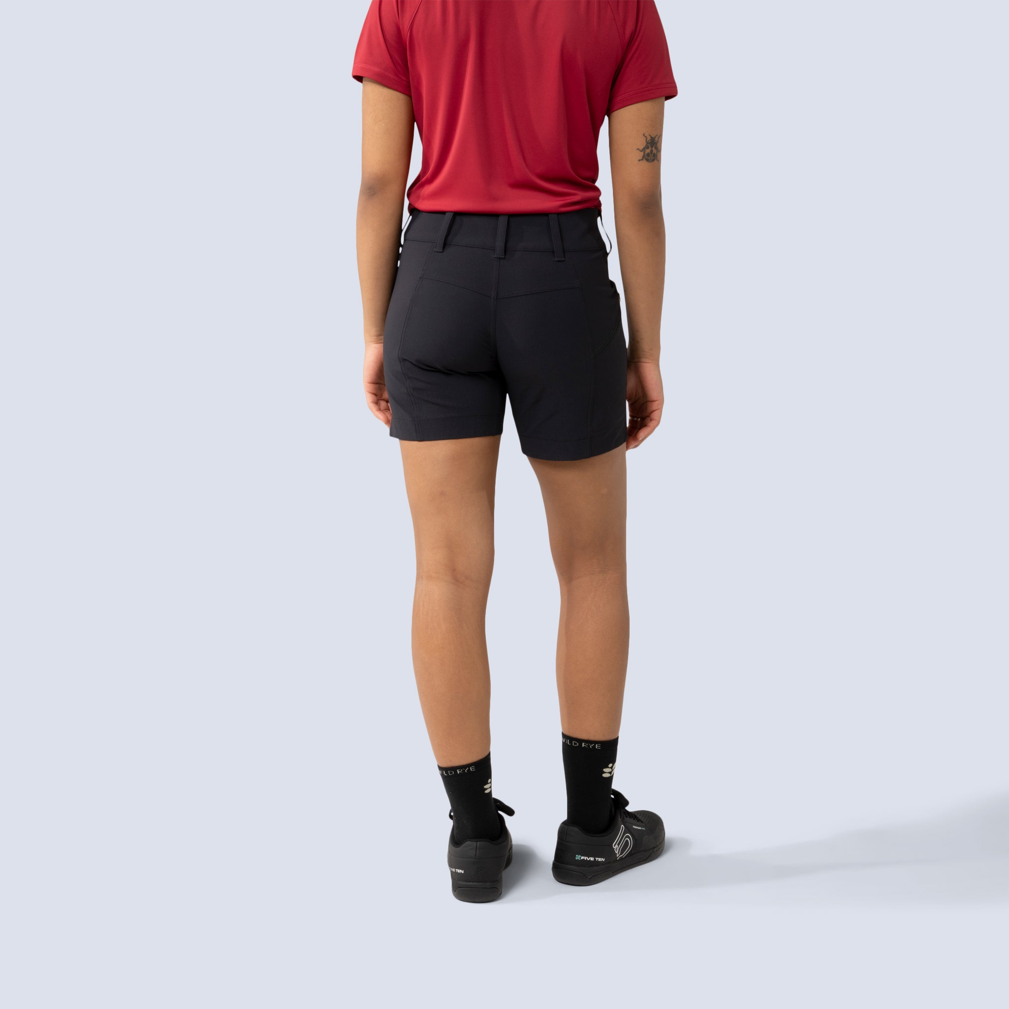 [Black] Freda 7" Bike Short in black, on model back crop view